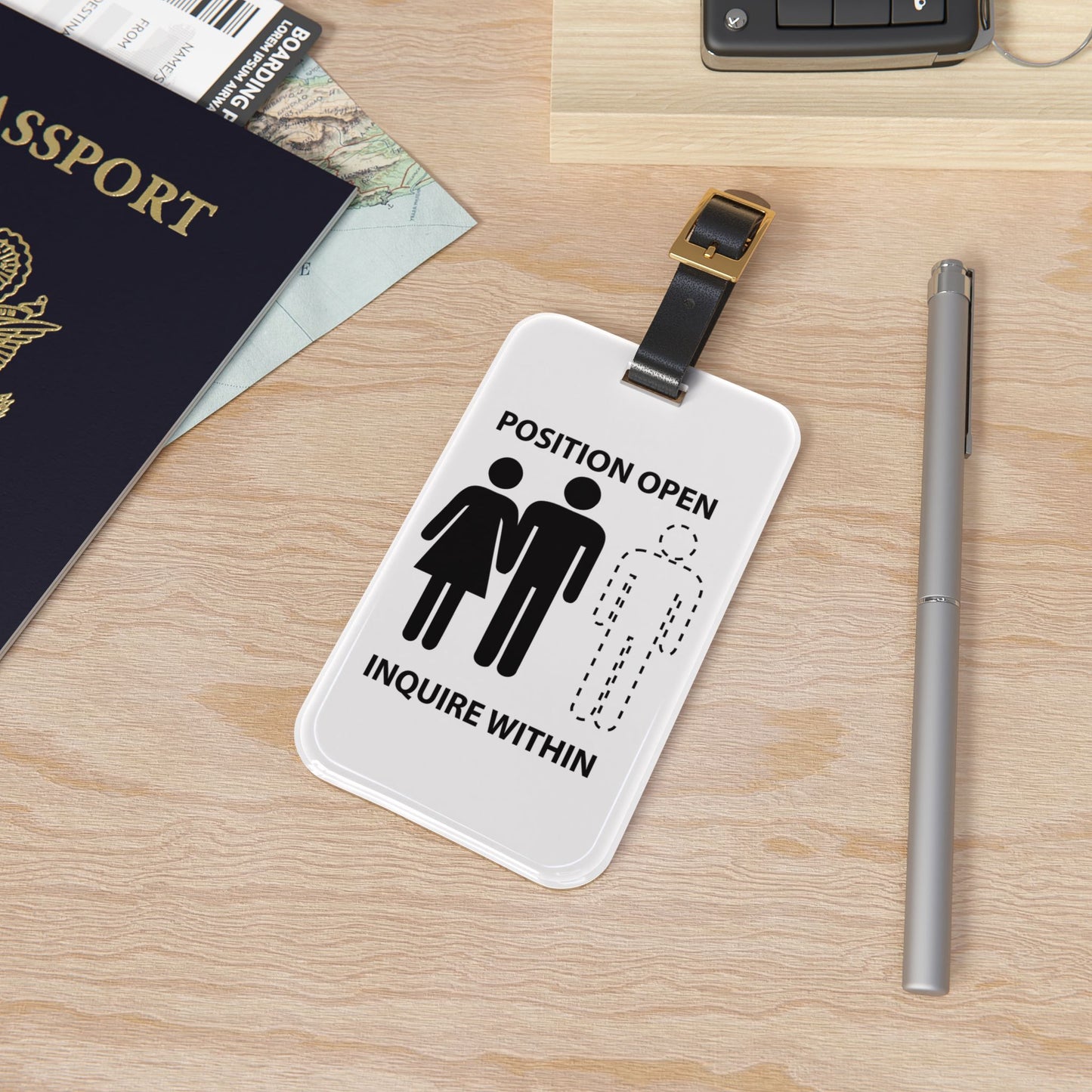 Funny Luggage Tag - "Male Position Open, Inquire Within" Travel Accessory