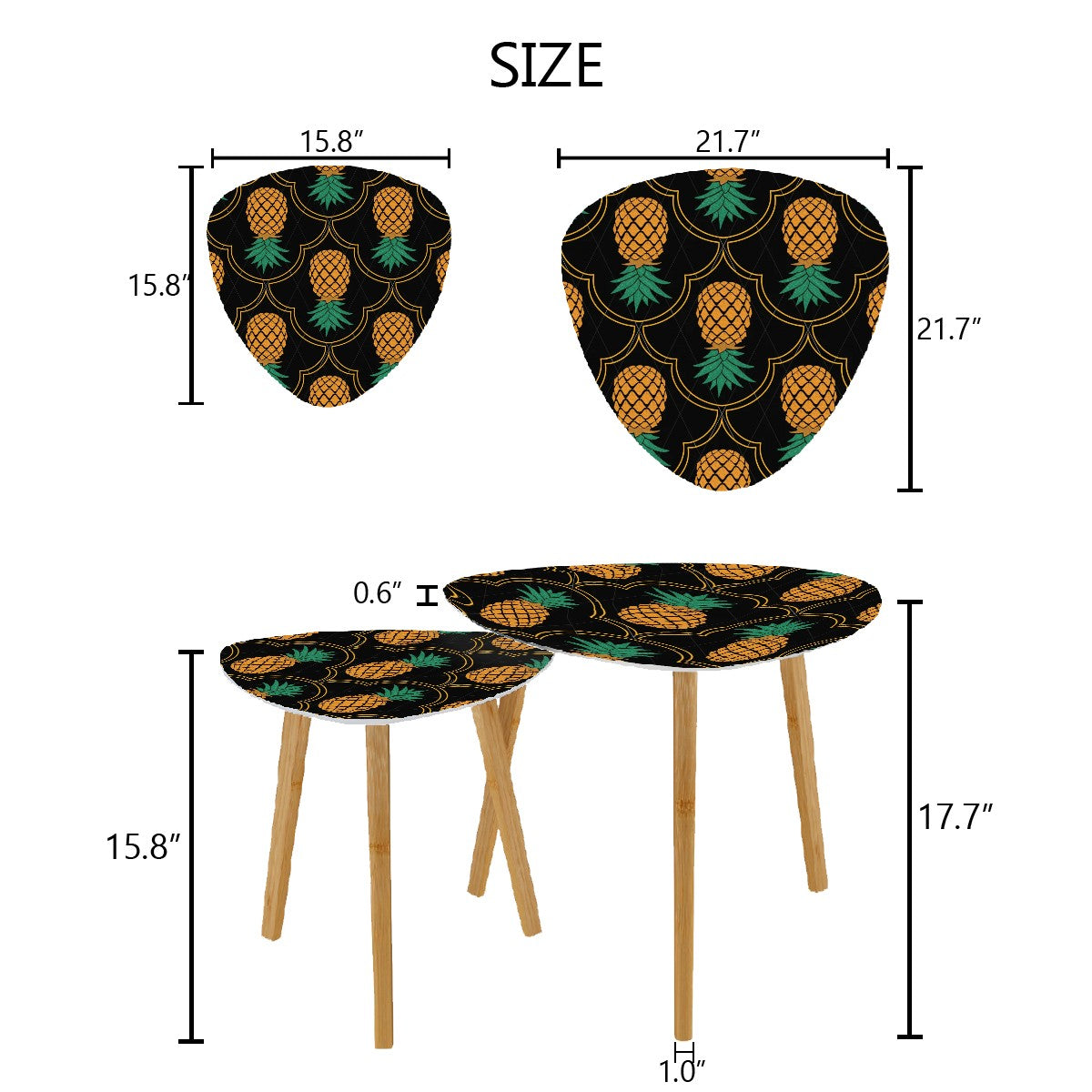 Fancy Upside-Down Pineapple Triangle Coffee Table Set of 2 (Made in USA)