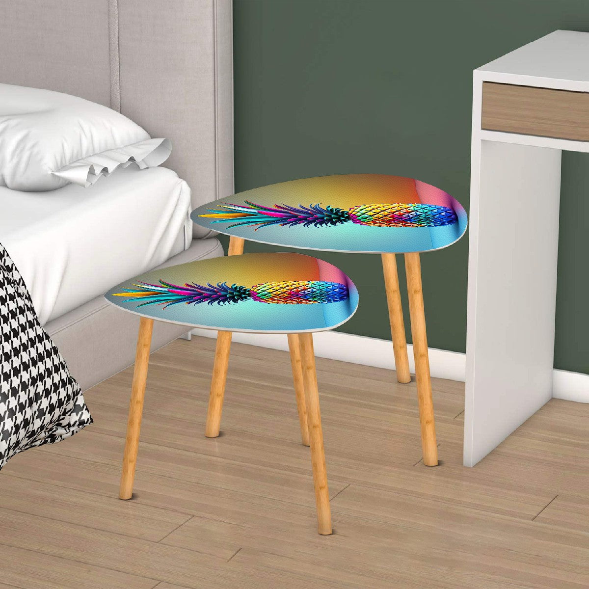 Colorful Upside-Down Pineapple Triangle Coffee Table Set of 2 (Made in USA)