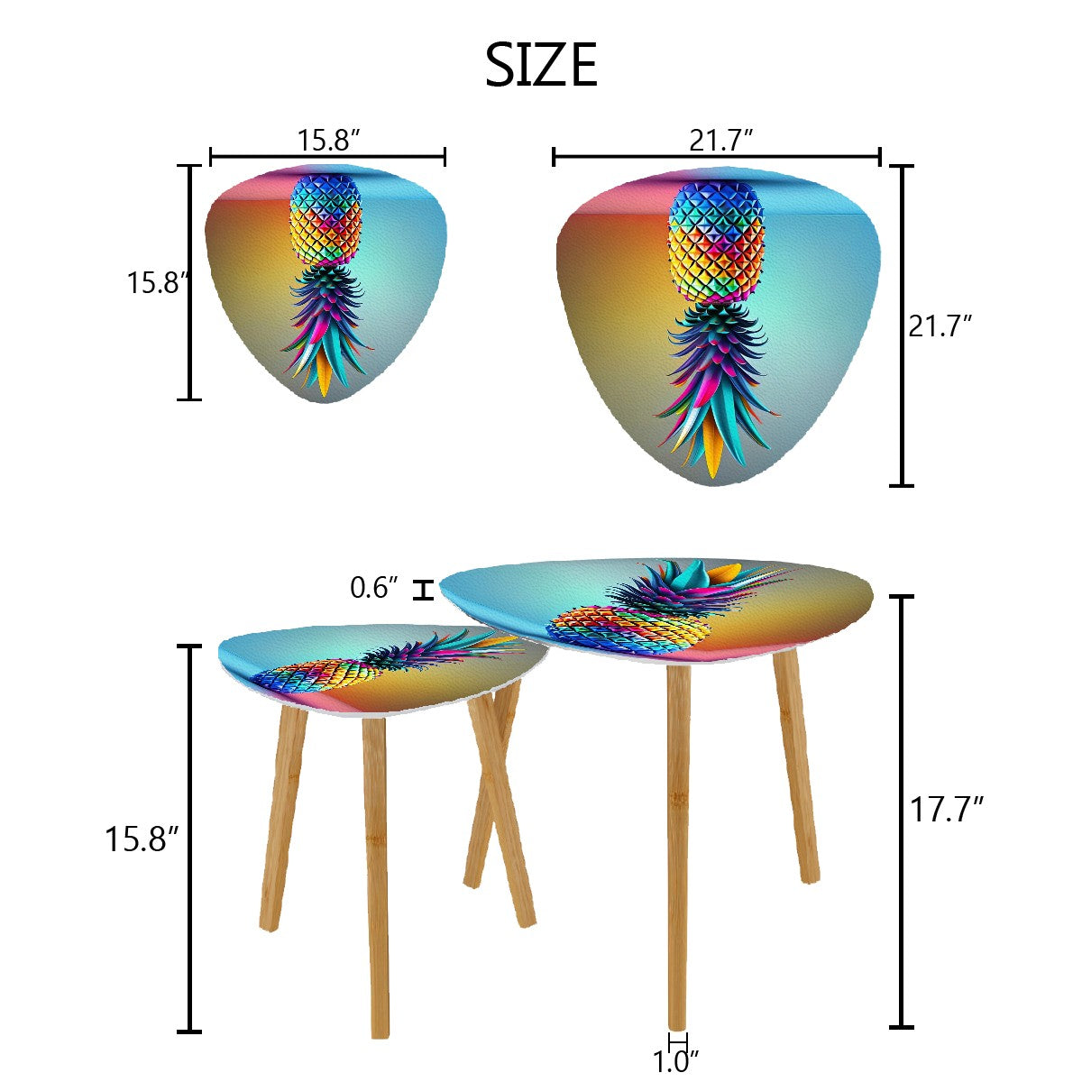 Colorful Upside-Down Pineapple Triangle Coffee Table Set of 2 (Made in USA)