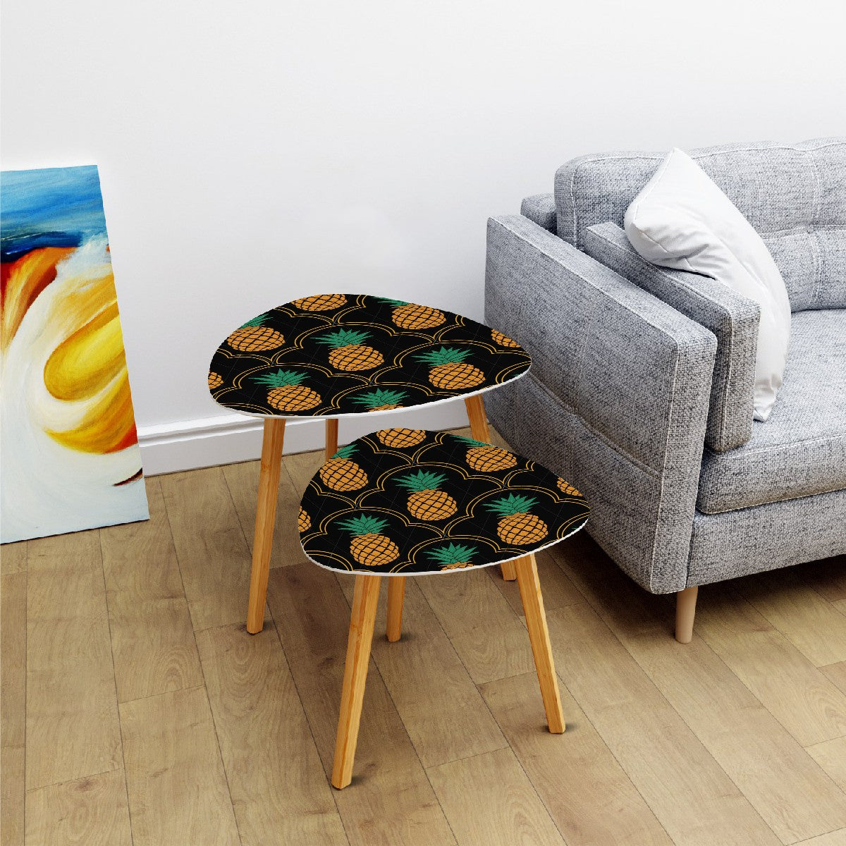 Fancy Upside-Down Pineapple Triangle Coffee Table Set of 2 (Made in USA)