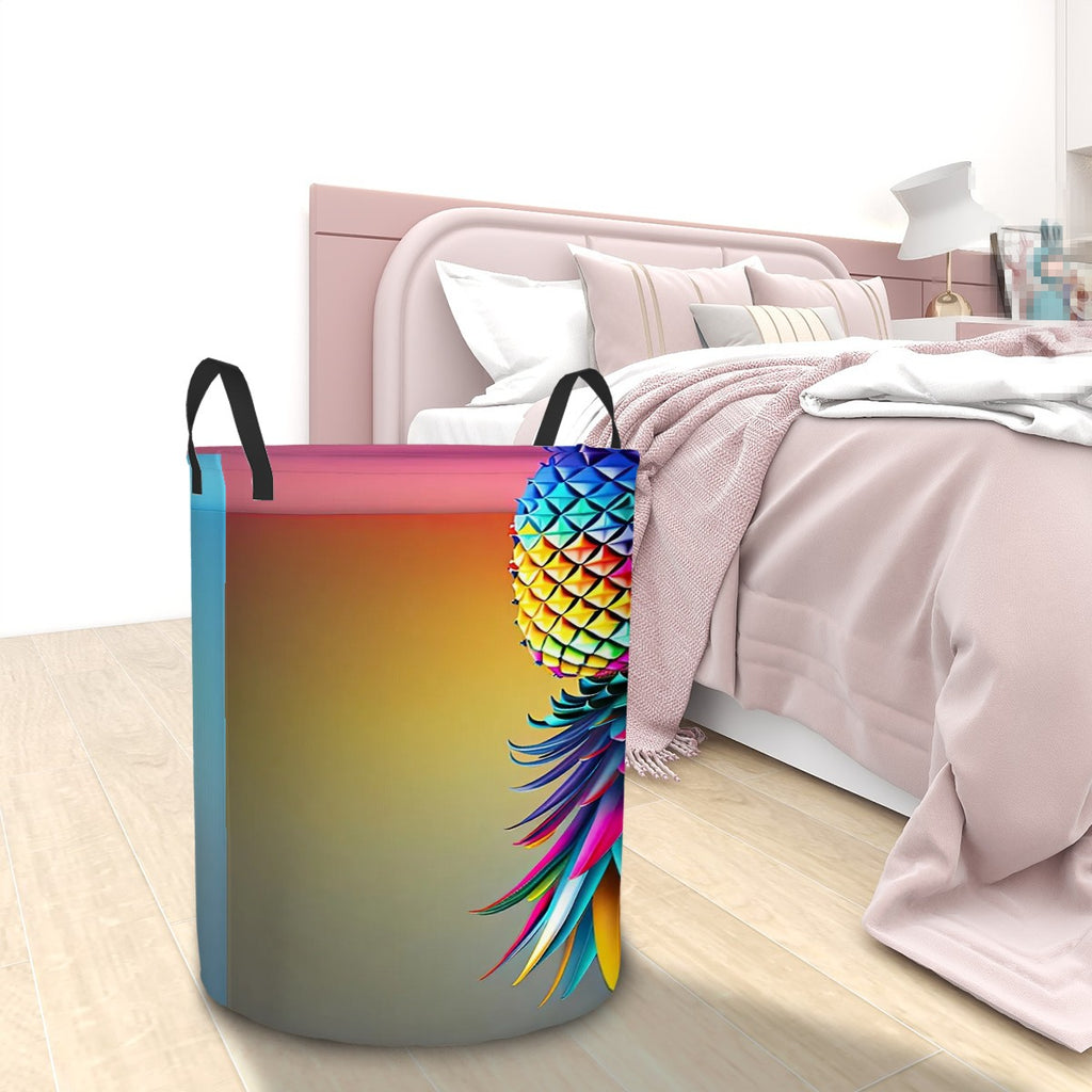 Colorful Upside-Down Pineapple Circular Laundry Basket
