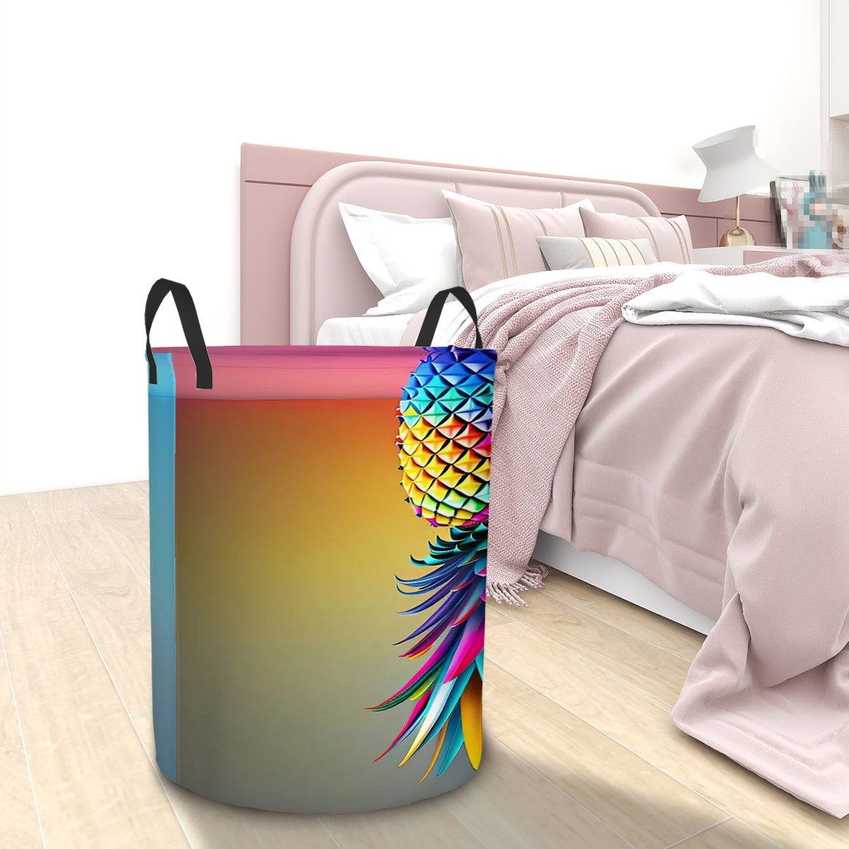Colorful Upside-Down Pineapple Circular Laundry Basket