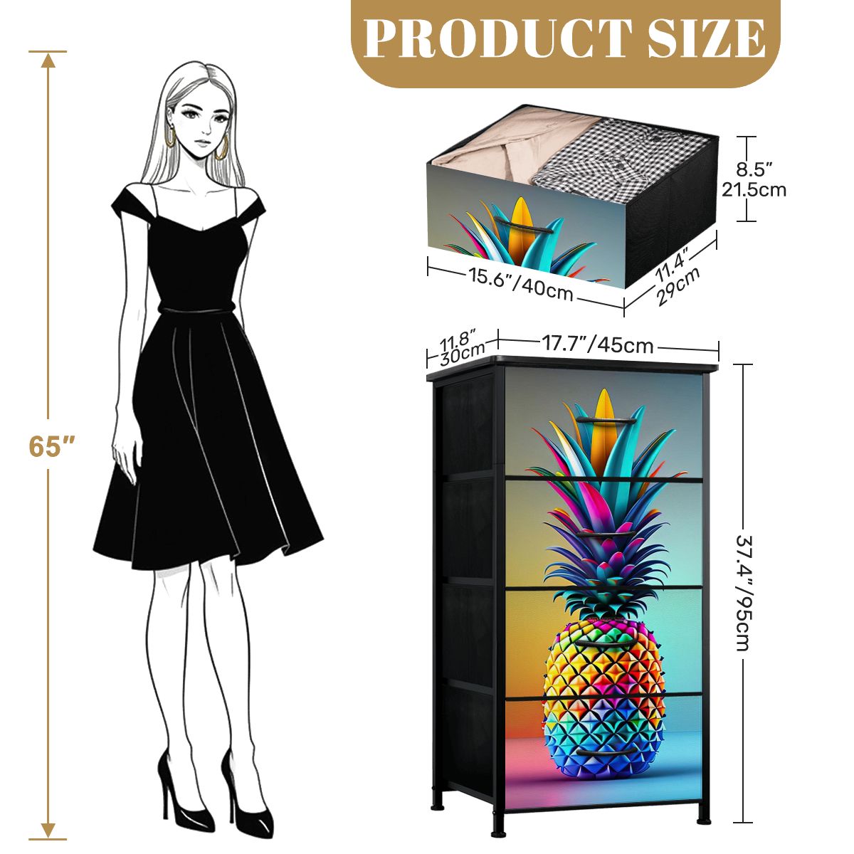 Colorful Upside-Down Pineapple 4-Drawer Dresser