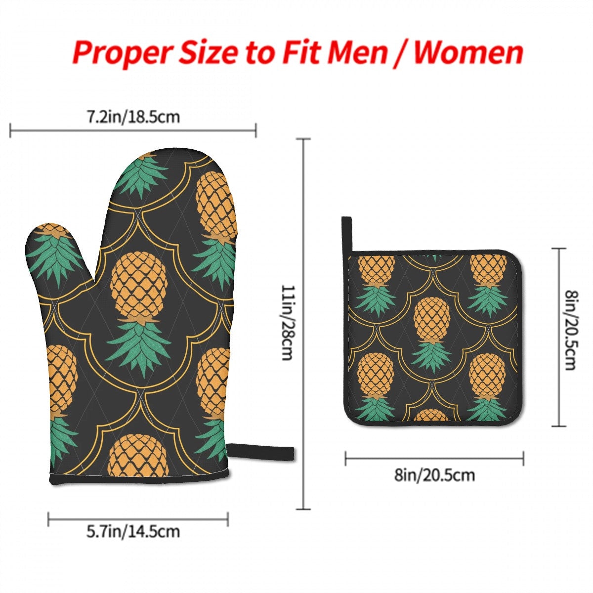 Upside Down Pineapple Inspired Oven Mitts and Pot Holders Sets (3pcs)