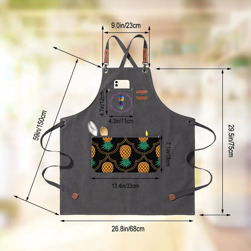 Upside Down Pineapple Unisex Canvas Cross Back Apron with Pockets