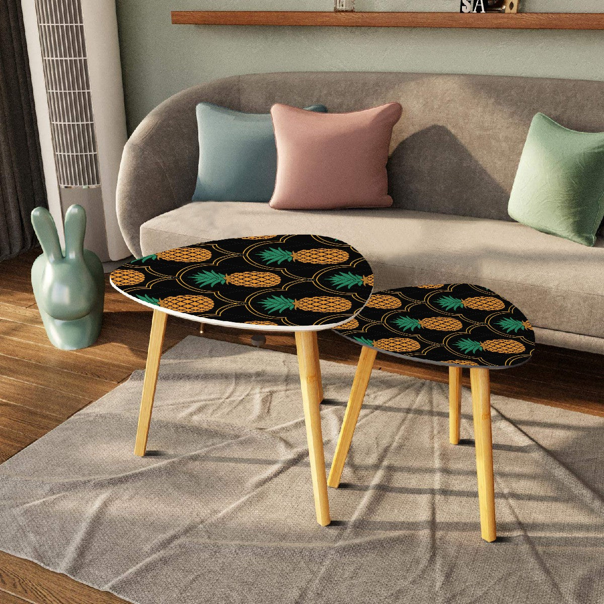 Fancy Upside-Down Pineapple Triangle Coffee Table Set of 2 (Made in USA)