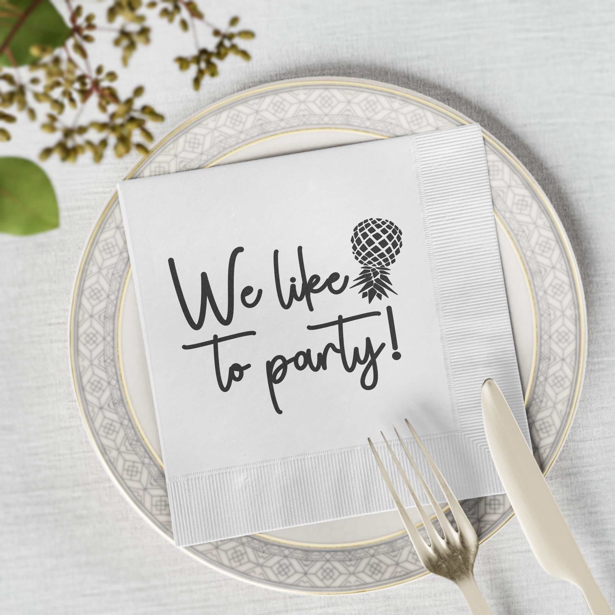 We Like To Party Disposable Napkins - Fun White Party Napkins for Celebrations