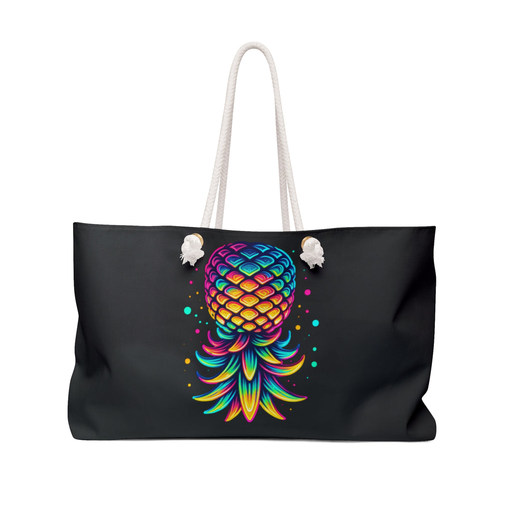 Colorful Pineapple Weekender Bag - Vibrant Travel Tote for Beach and Gym (Black)