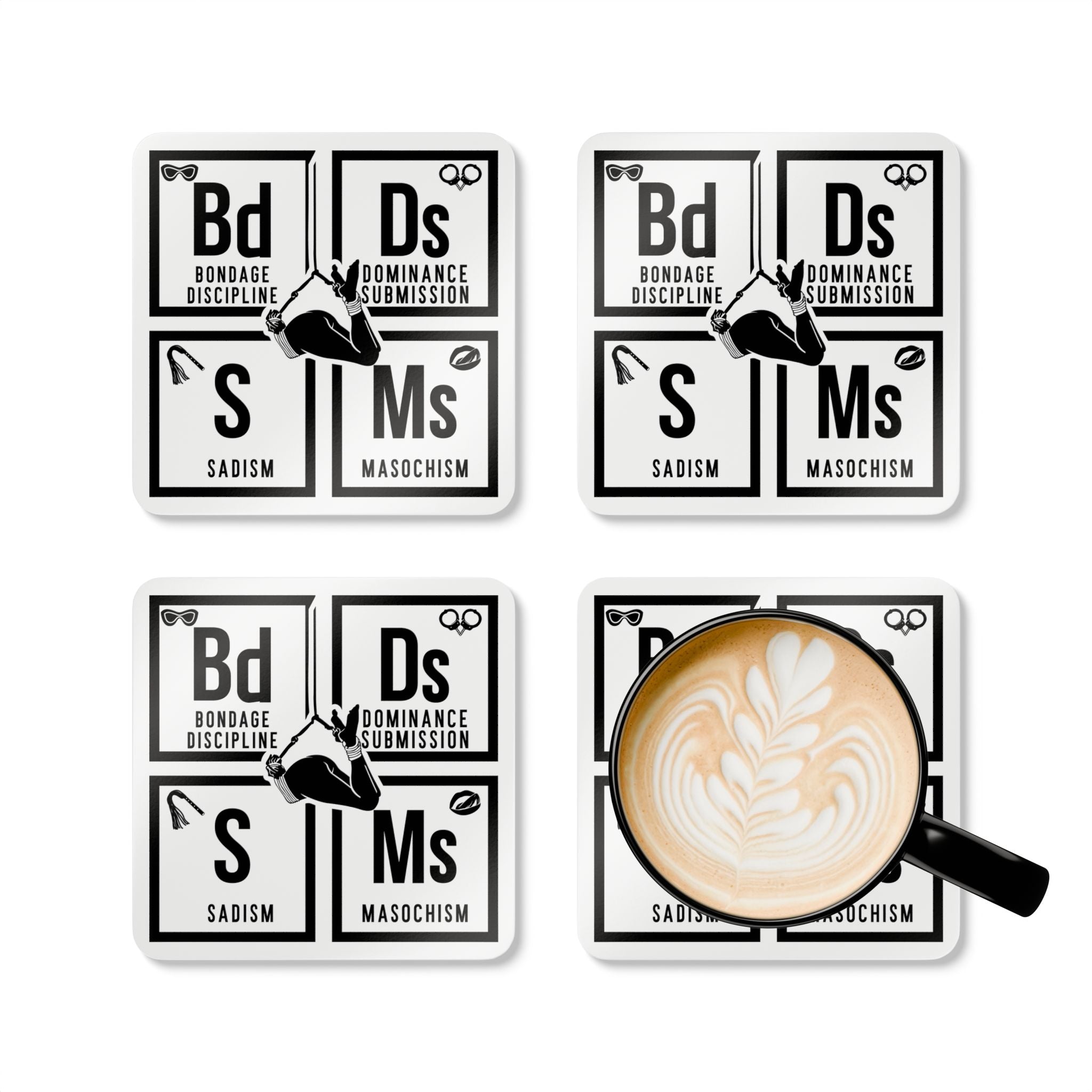 Seductive Bondage-Themed Corkwood Coaster Set - Perfect for Home Bars & BDSM Enthusiasts