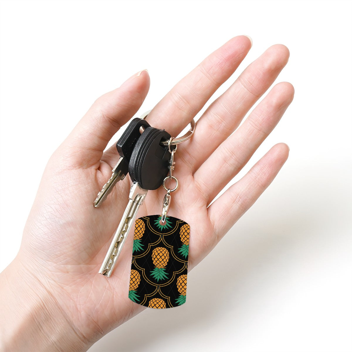 Fancy Upside-Down Pineapple Metal Keychain