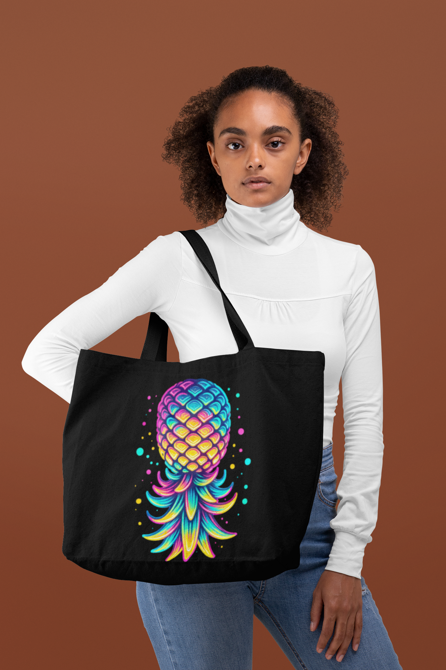 Colorful Pineapple Weekender Bag - Vibrant Travel Tote for Beach and Gym (Black)