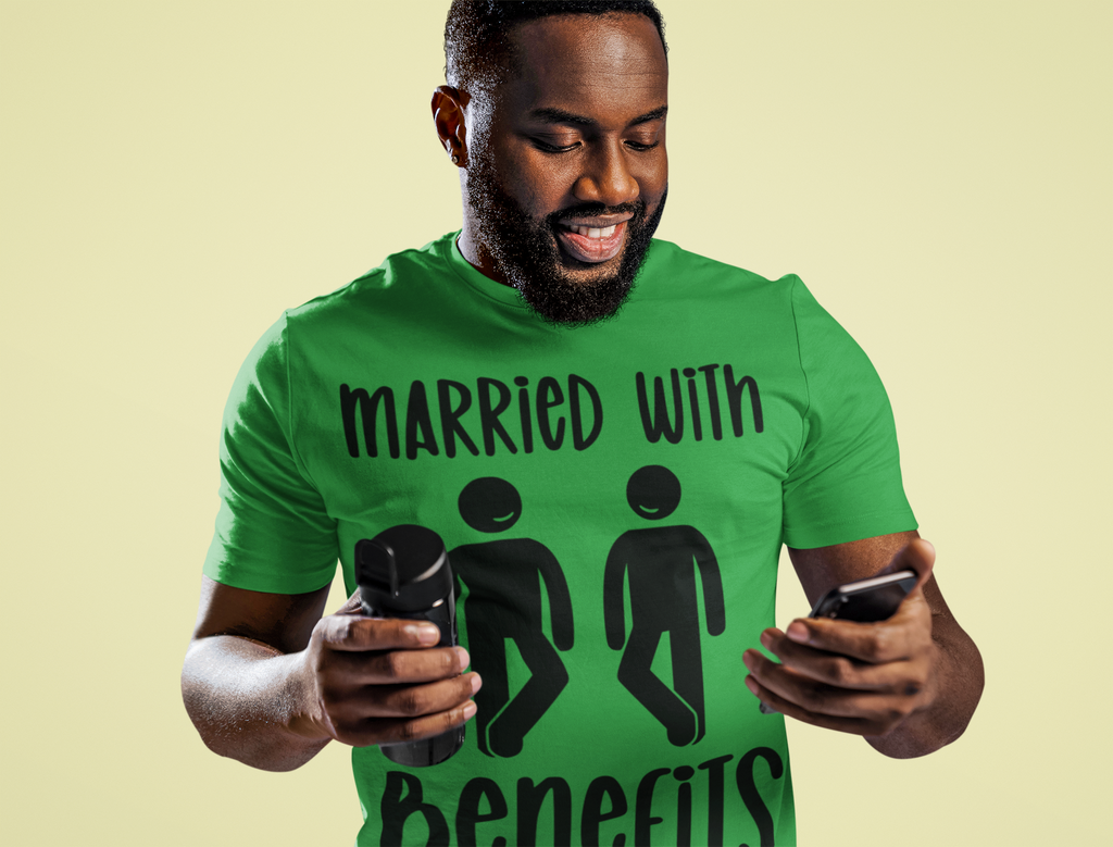 Funny 'Married with Benefits' Unisex Jersey Tee - Perfect for Couples & Anniversaries