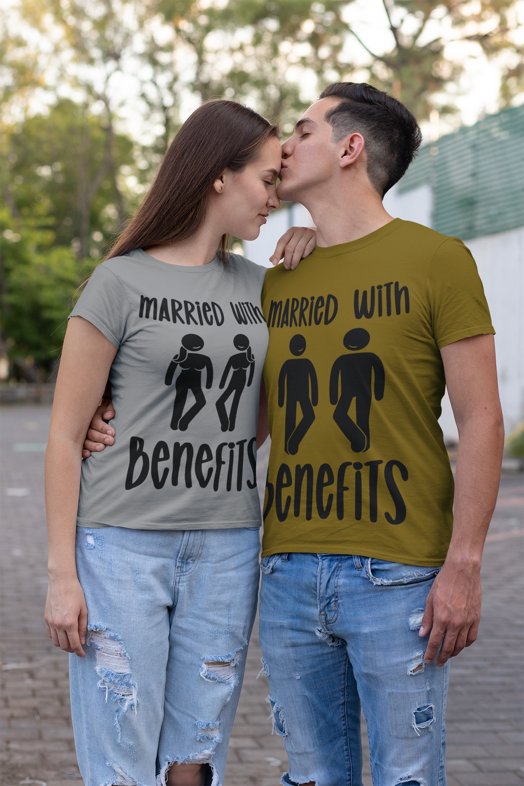 Funny 'Married with Benefits' Unisex Jersey Tee - Perfect for Couples & Anniversaries