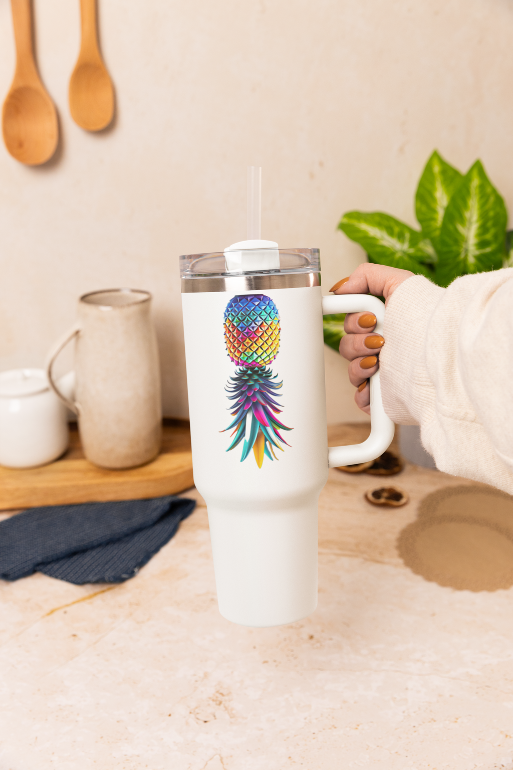 Colorful Pineapple Insulated Travel Mug - 40oz Tumbler for Adventures & Gifts