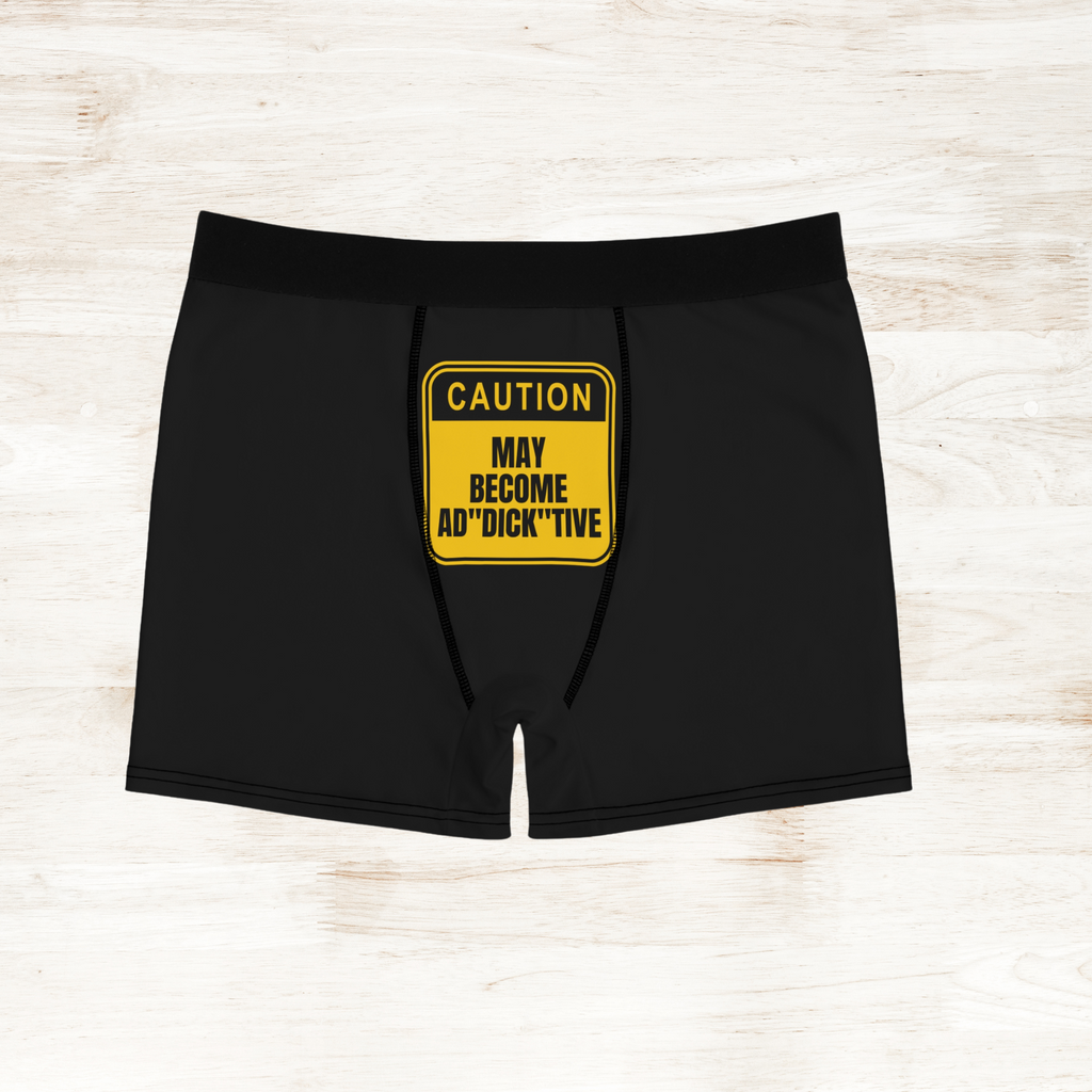 Fun Men's Boxer Briefs - Caution: May Become Ad"Dick"tive with Rainbow Pineapple Design
