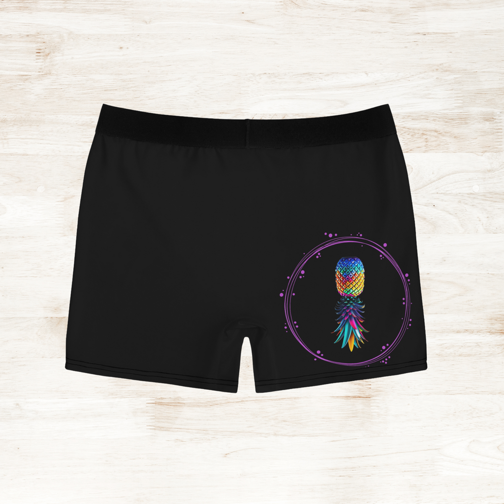 Fun Men's Boxer Briefs - Caution: May Become Ad"Dick"tive with Rainbow Pineapple Design