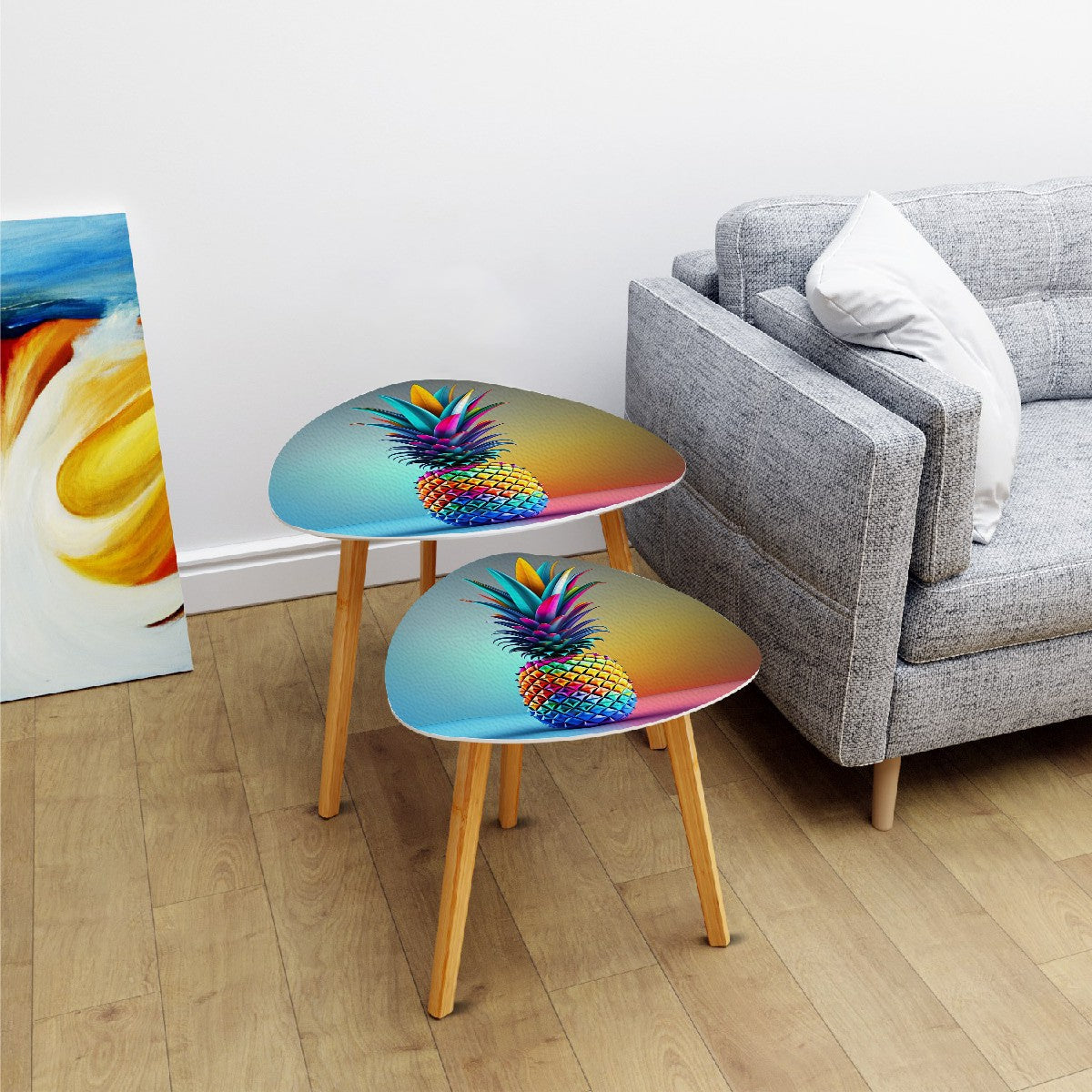 Colorful Upside-Down Pineapple Triangle Coffee Table Set of 2 (Made in USA)
