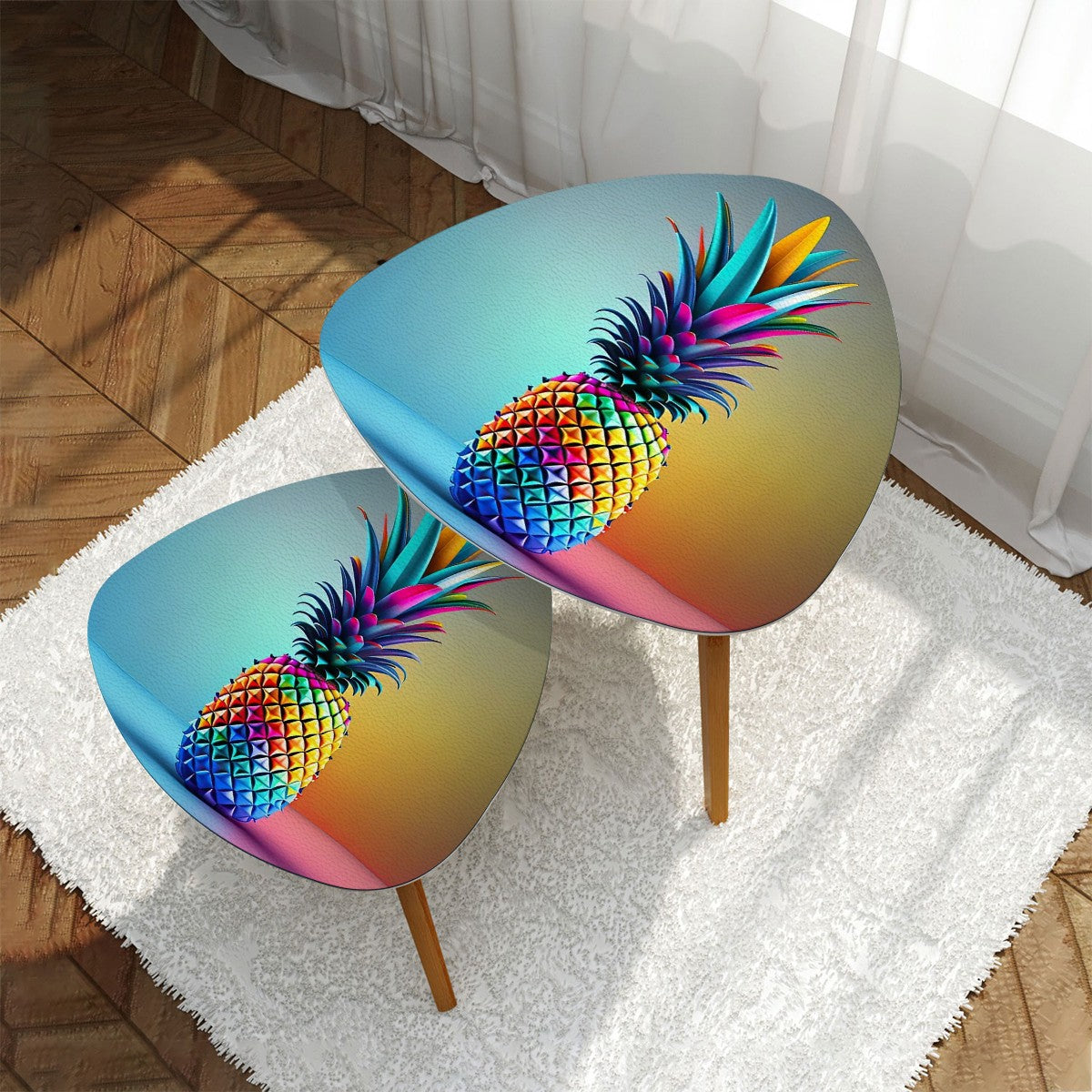 Colorful Upside-Down Pineapple Triangle Coffee Table Set of 2 (Made in USA)