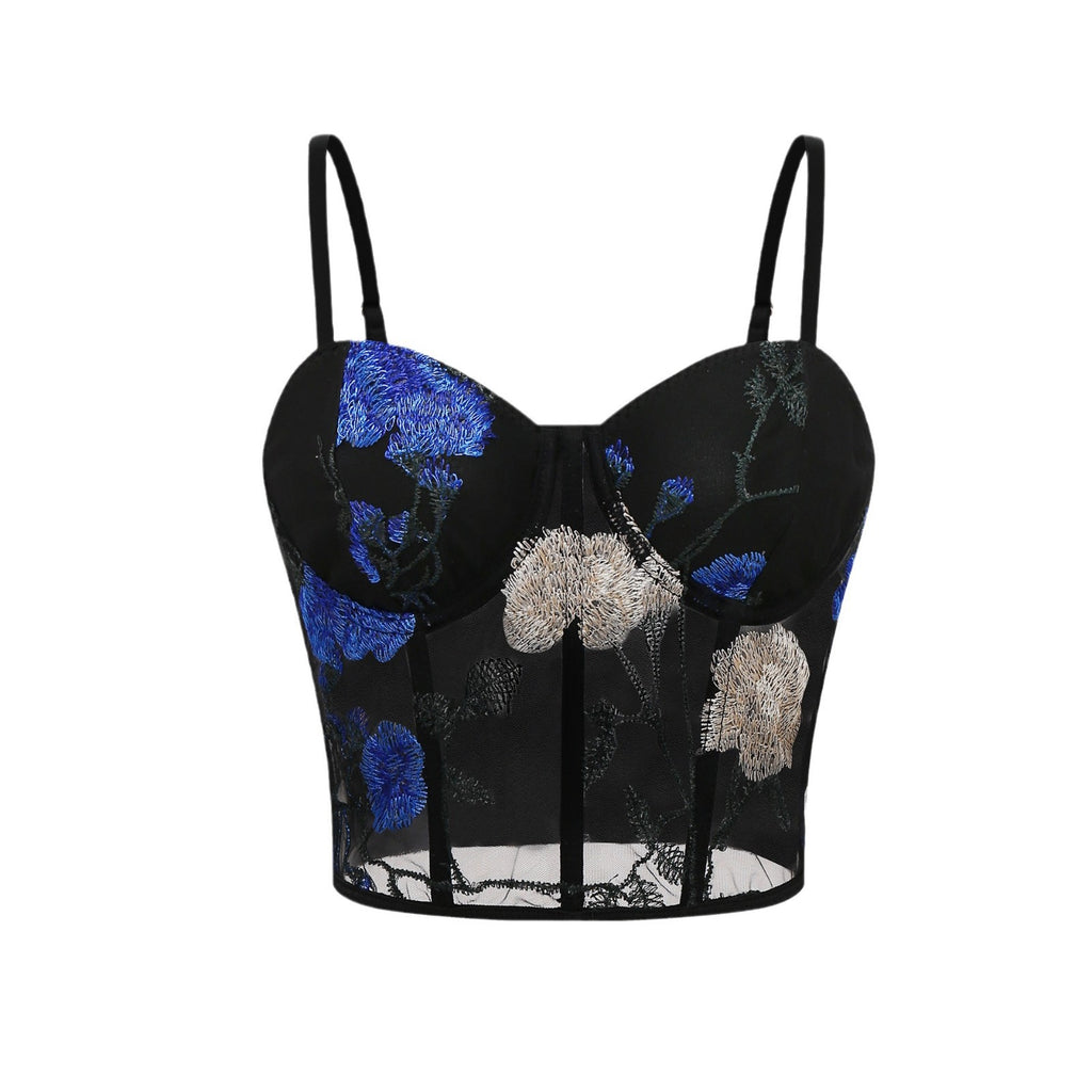 Flower embroidery suspender