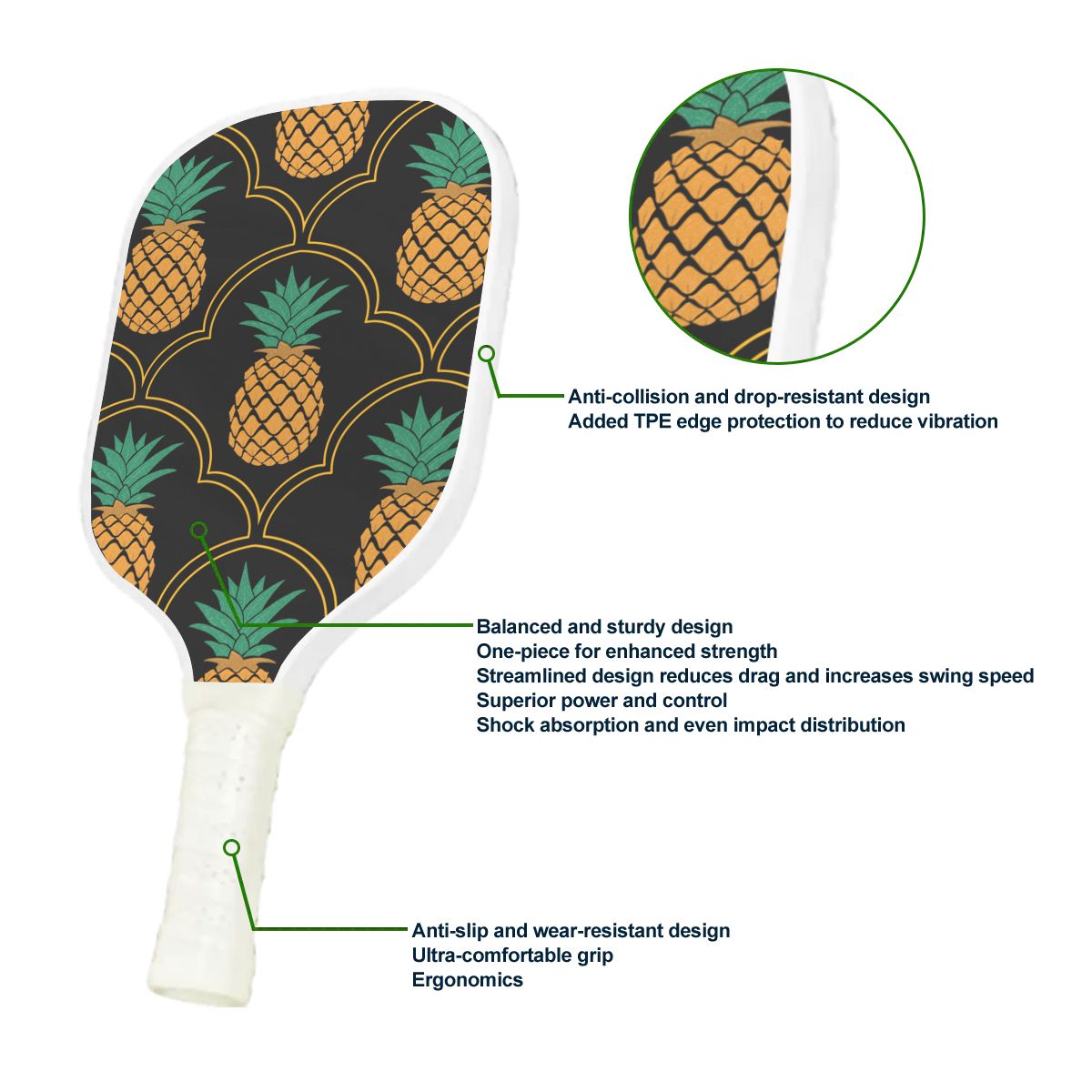 Fancy Upside-Down Pineapple Pickleball Paddle