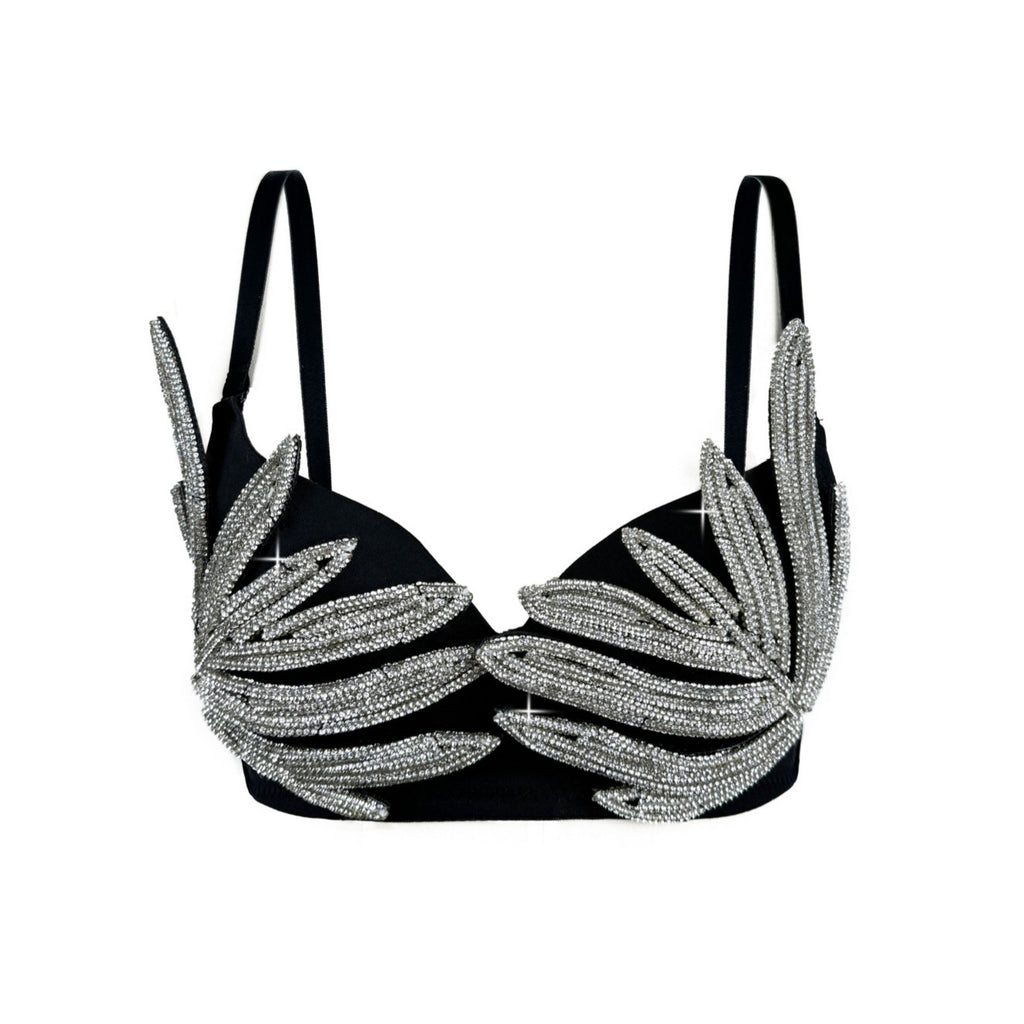 Evening Dress Party Black High-Design Silver 3D Rhinestone Outerwear Shaping Bra