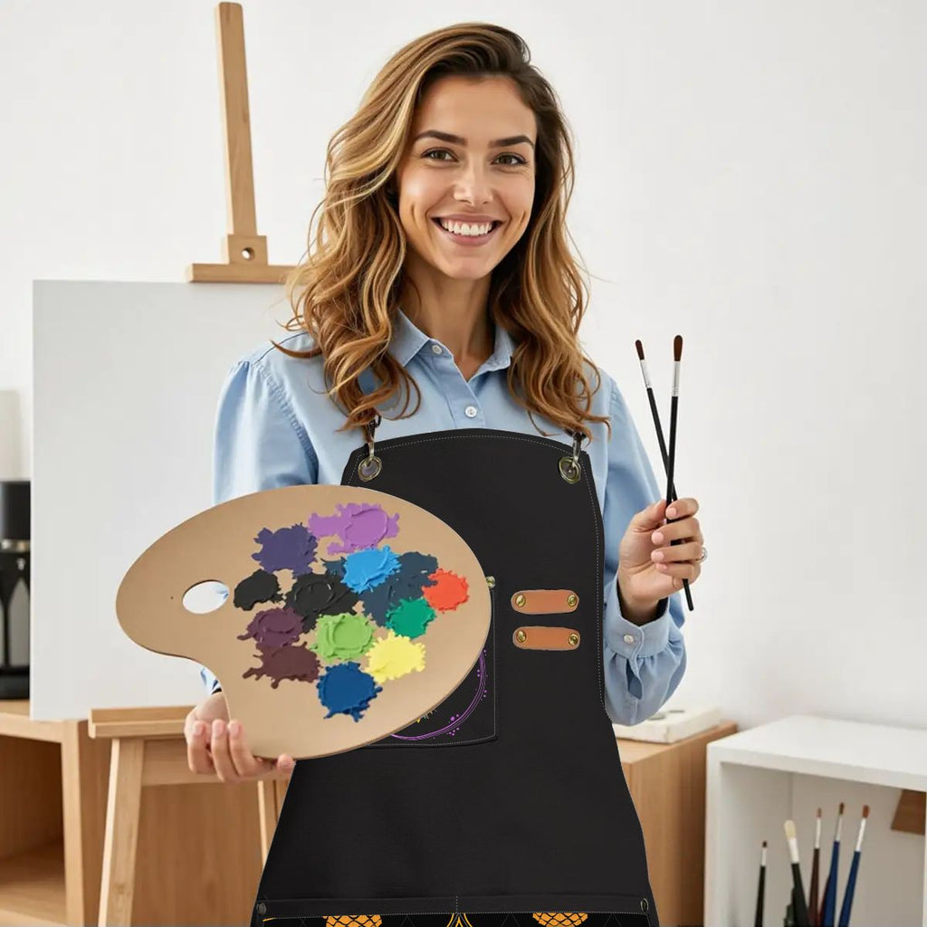 Upside Down Pineapple Unisex Canvas Cross Back Apron with Pockets