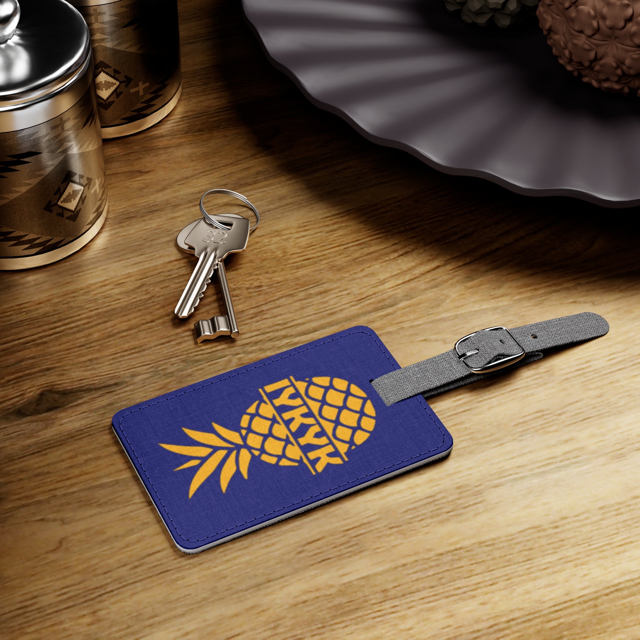 Navy Blue & Golden Pineapple Luggage Tag - Fun Travel Accessory for Summer Adventures