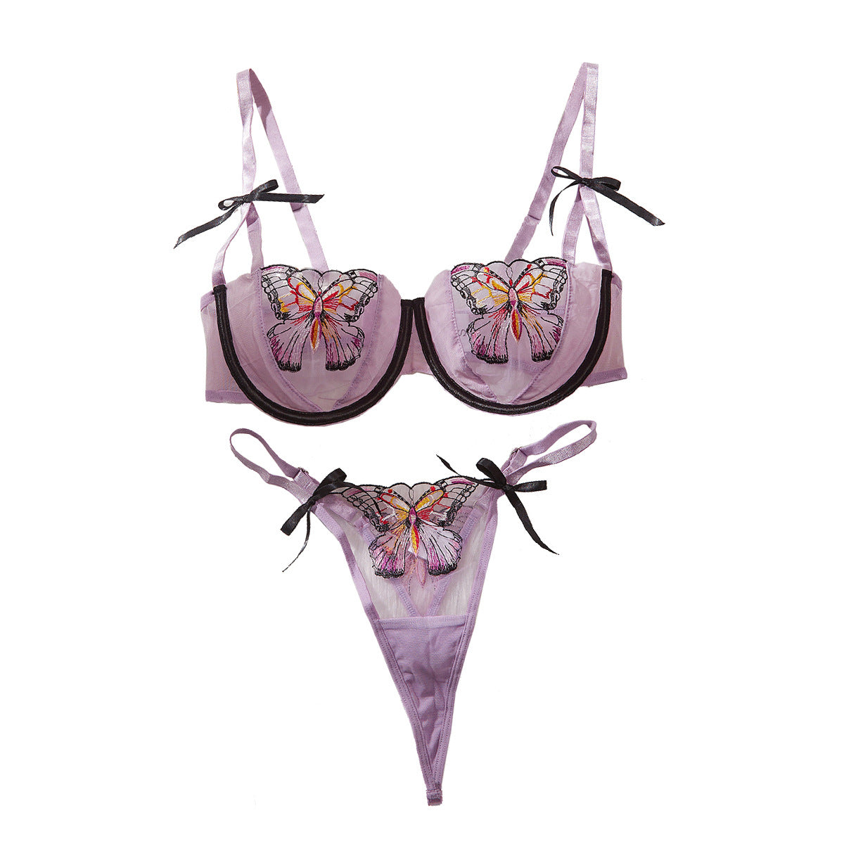 Butterfly Embroidered Transparent Mesh Girlfriend Temptation Color Collision Sexy Underwear Set