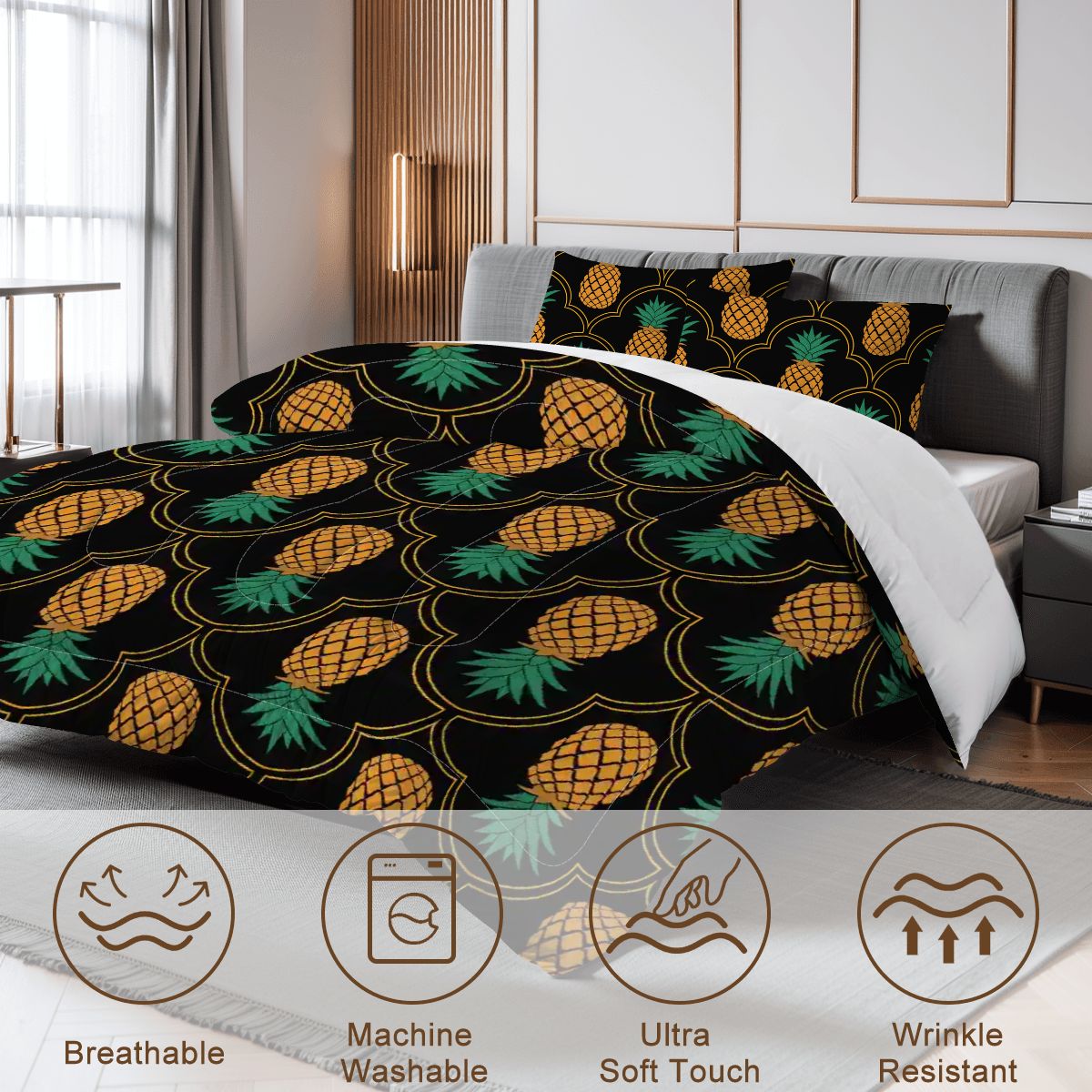 Fansy Upside-Down Pineapple Queen Comforter Set
