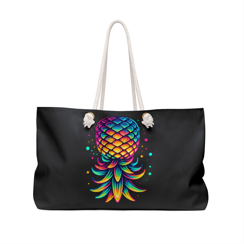 Colorful Pineapple Weekender Bag - Vibrant Travel Tote for Beach and Gym (Black)