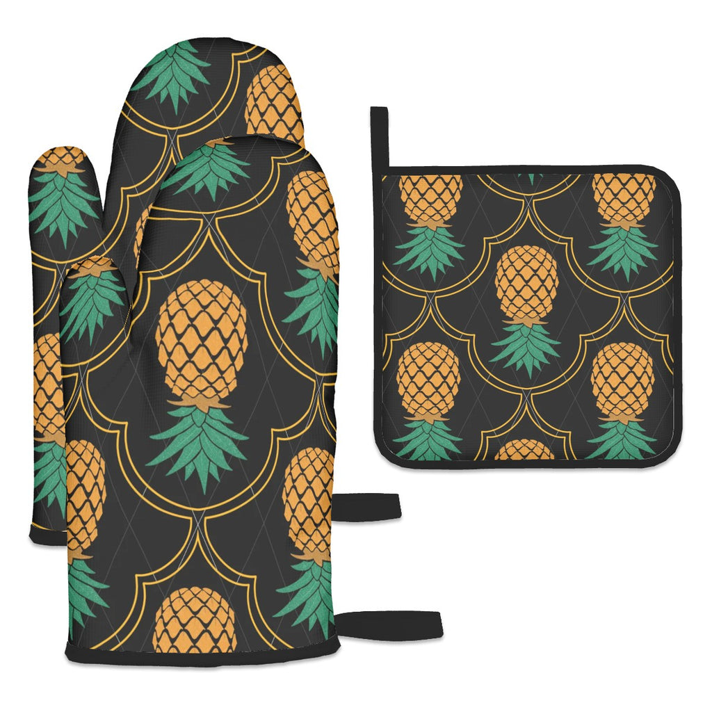 Upside Down Pineapple Inspired Oven Mitts and Pot Holders Sets (3pcs)