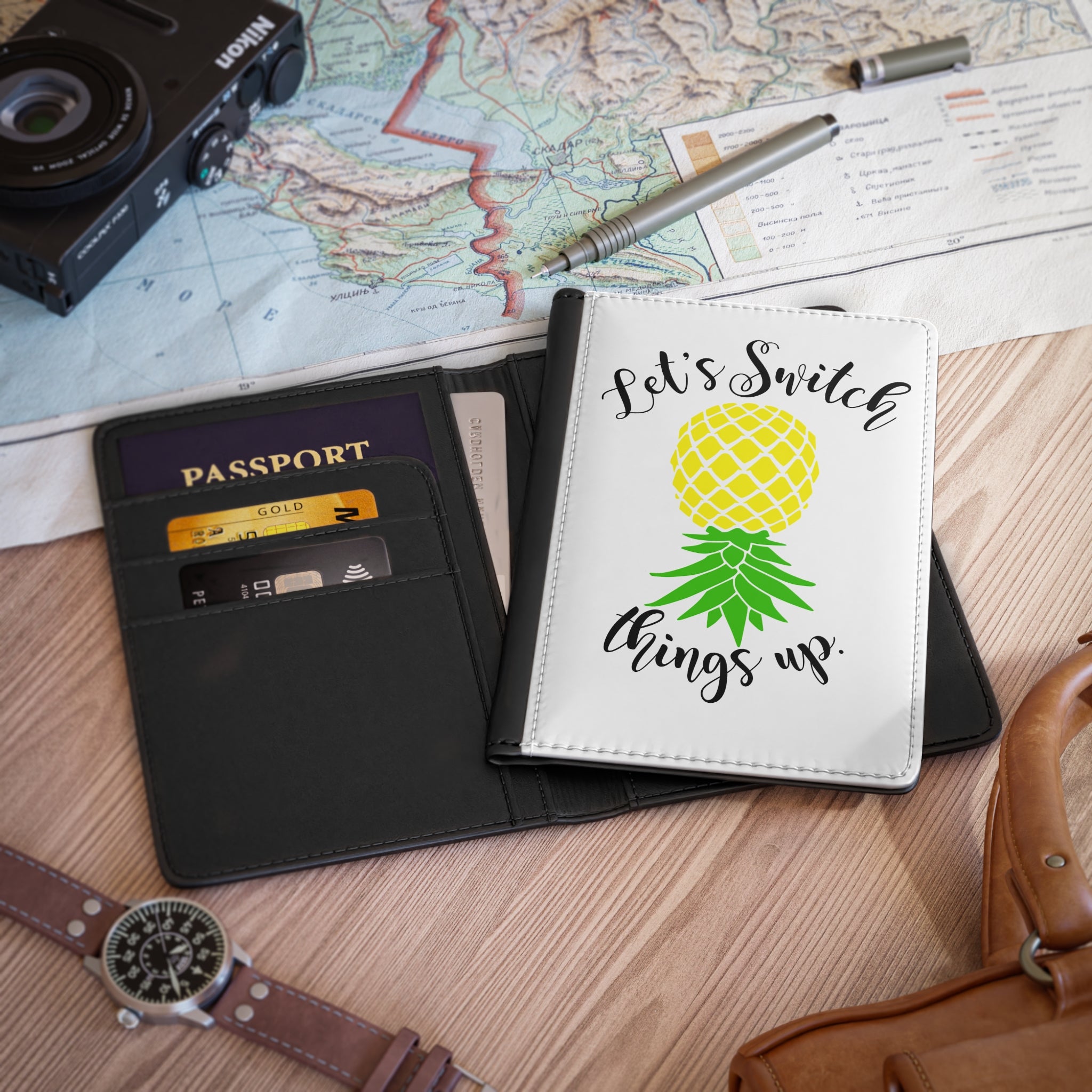 Tropical Pineapple Passport Cover - "Let's Switch Things Up" Design