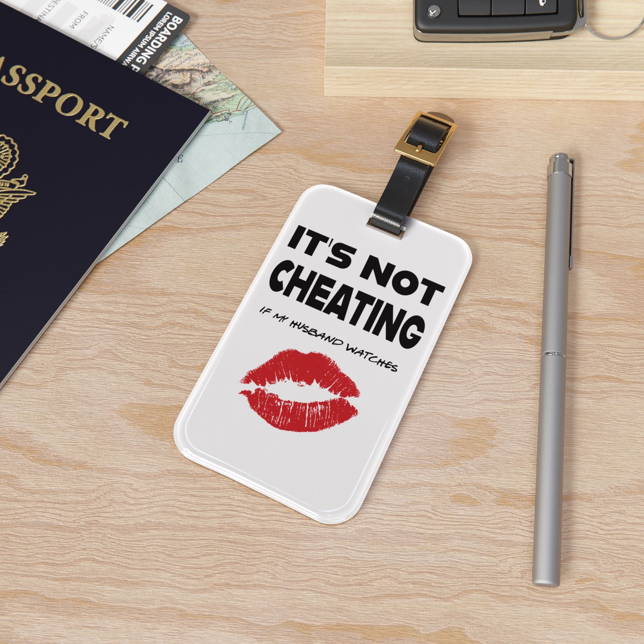 Humorous Luggage Tag - "It's Not Cheating If My Husband Watches" - Perfect Travel Accessory for Couples