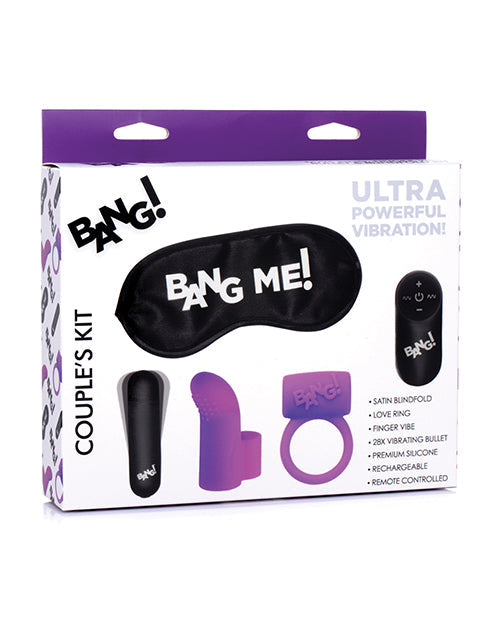 Bang! Couples Kit packaging with black eye mask, satin bundler, and other items on a white background.