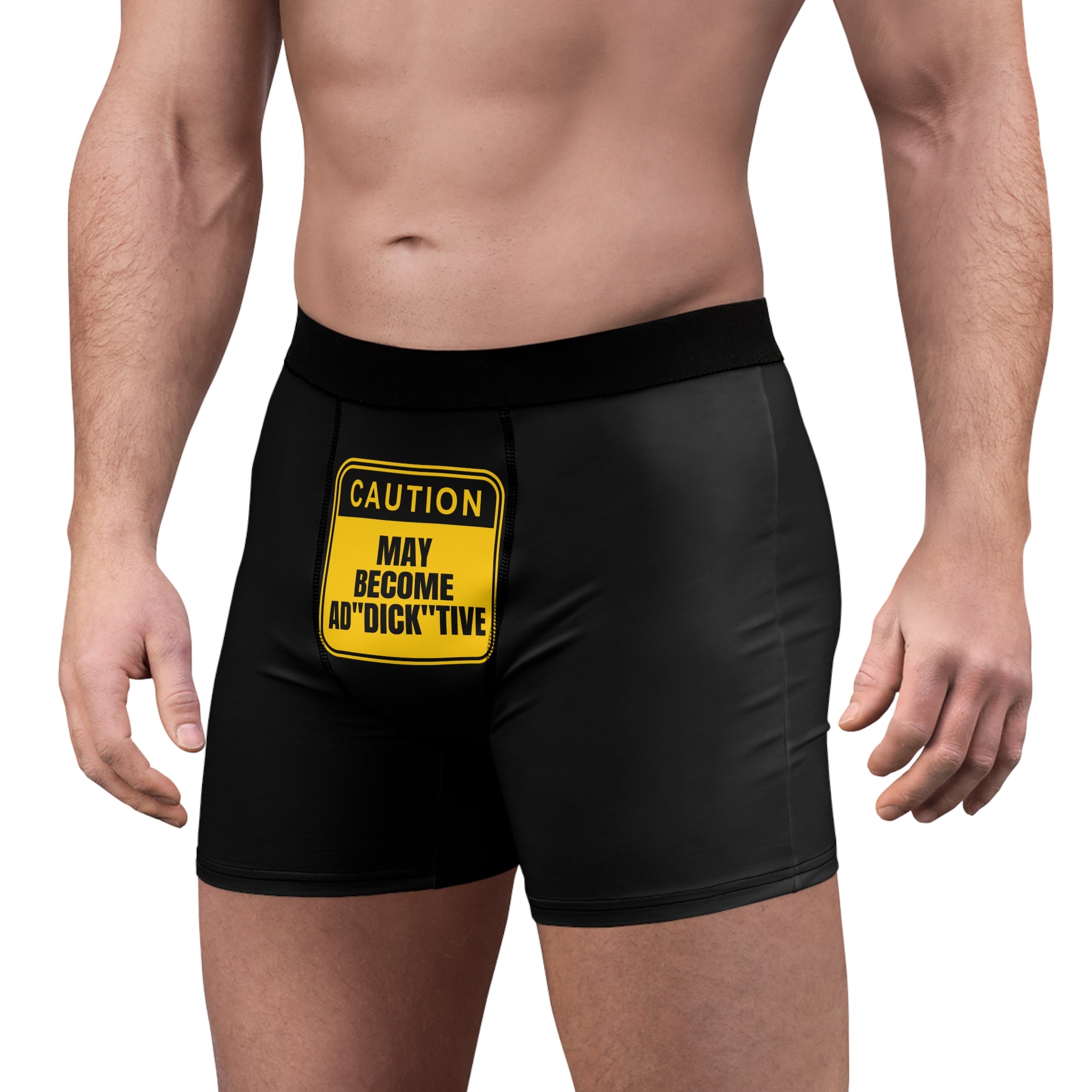 Fun Men's Boxer Briefs - Caution: May Become Ad"Dick"tive with Rainbow Pineapple Design