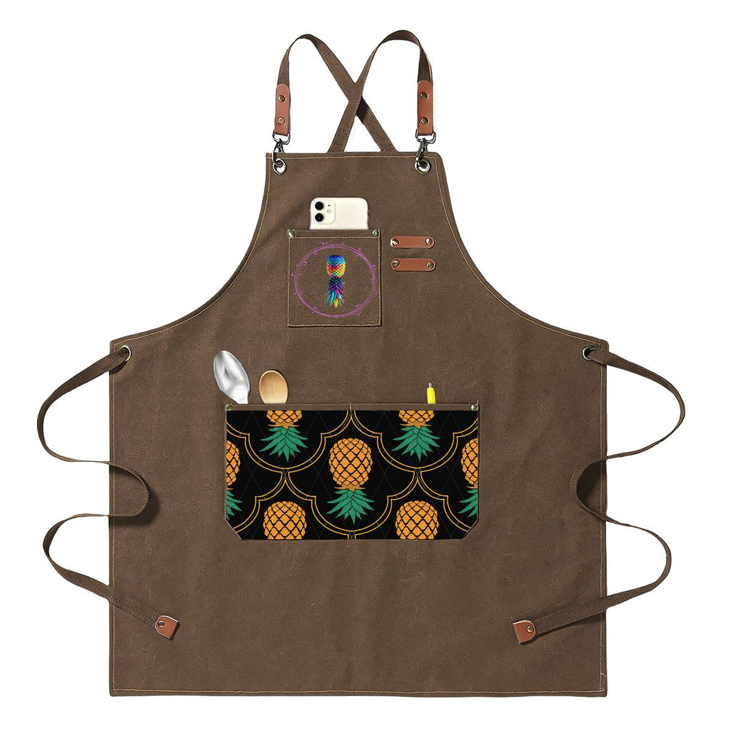 Upside Down Pineapple Unisex Canvas Cross Back Apron with Pockets