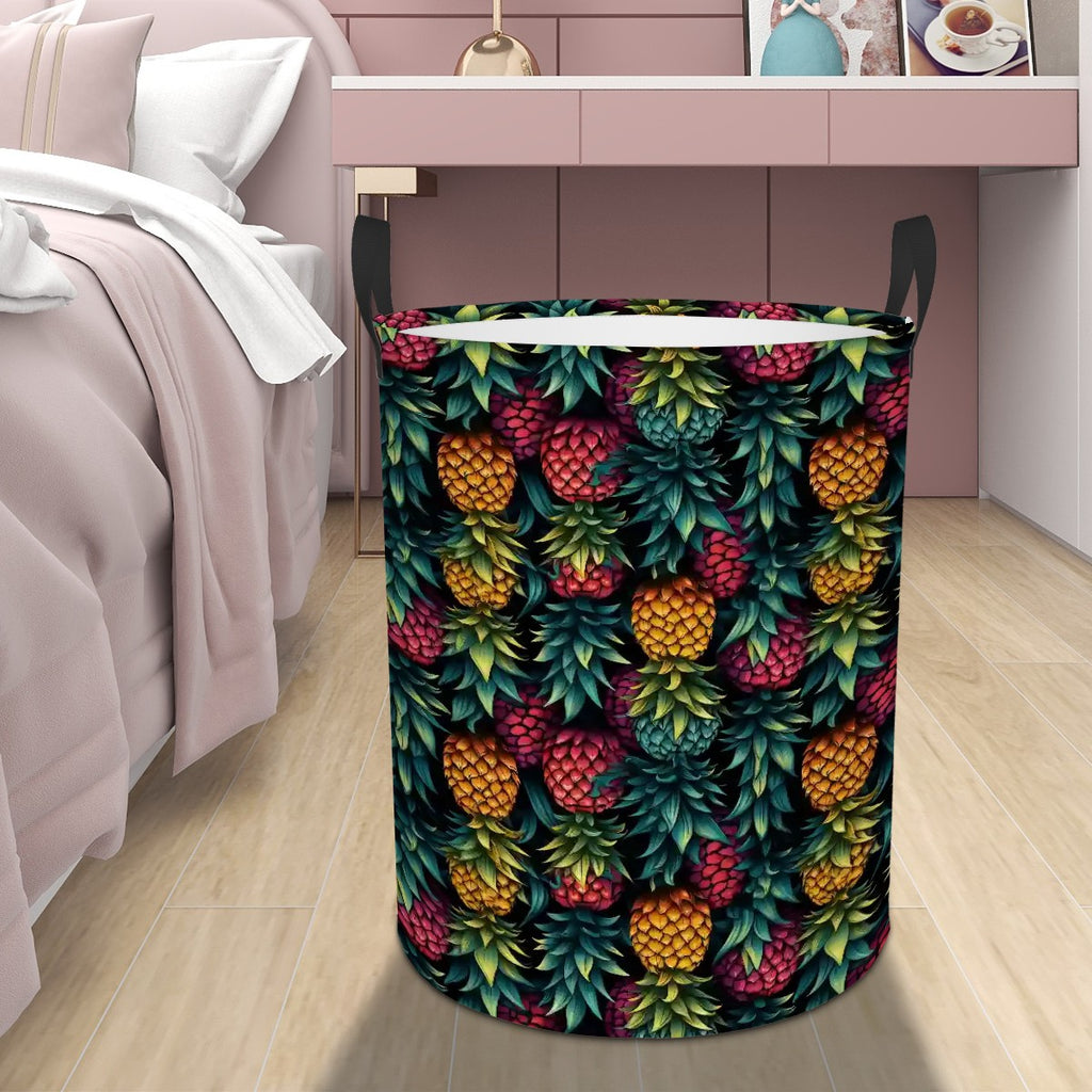 Colorful Upside-Down Pineapple Circular Laundry Basket