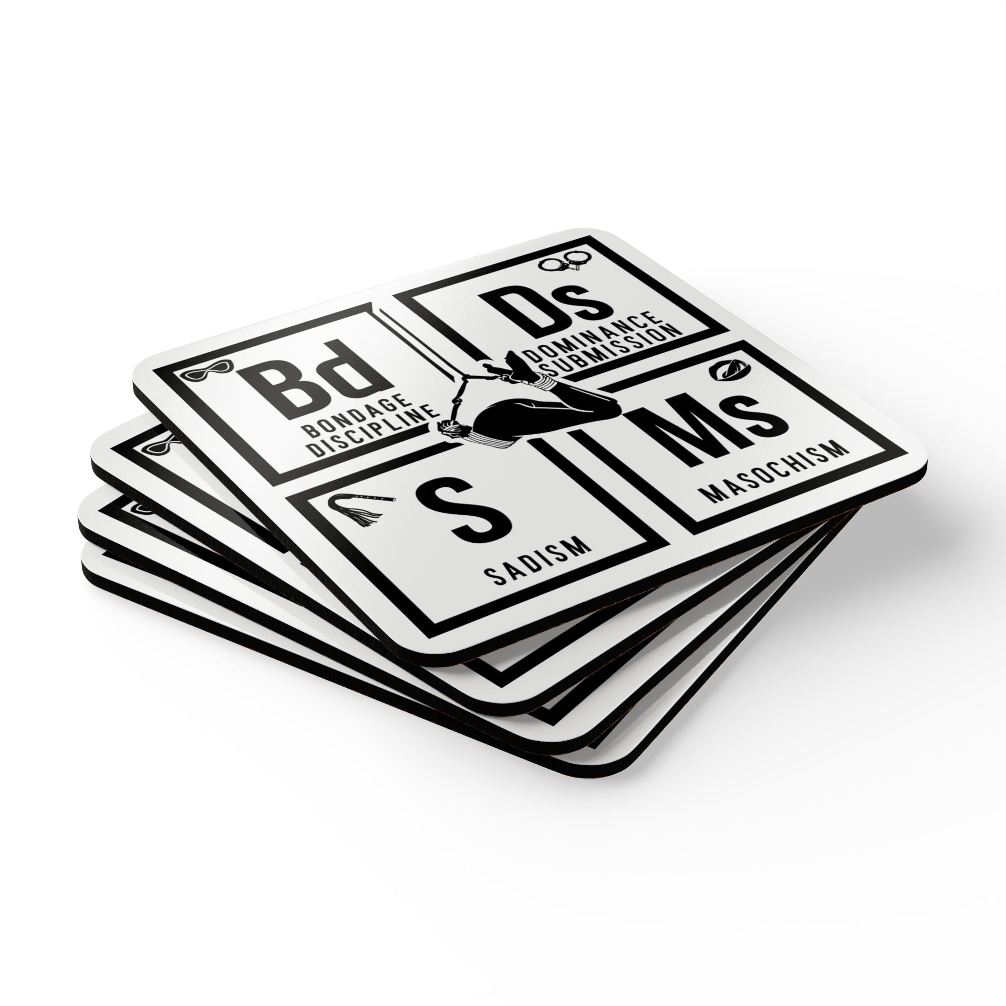 Seductive Bondage-Themed Corkwood Coaster Set - Perfect for Home Bars & BDSM Enthusiasts