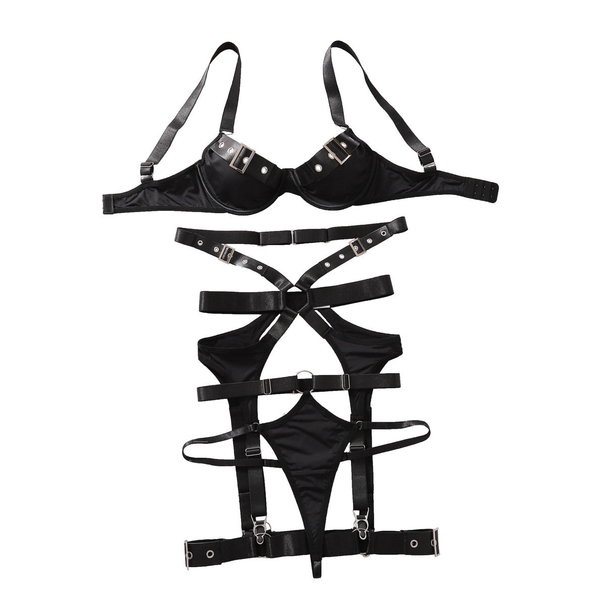 Cross uniform bundling set sexy gathering lingerie four piece set with steel ring
