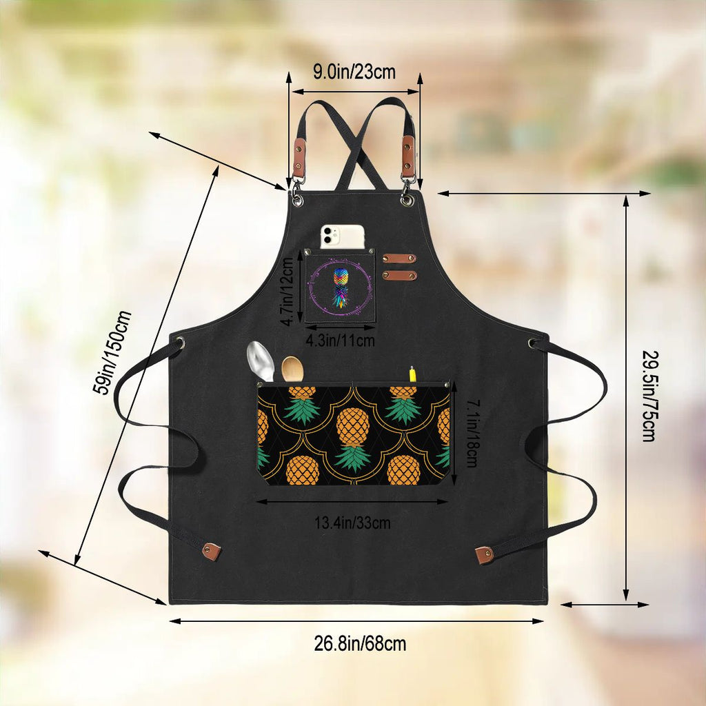 Upside Down Pineapple Unisex Canvas Cross Back Apron with Pockets