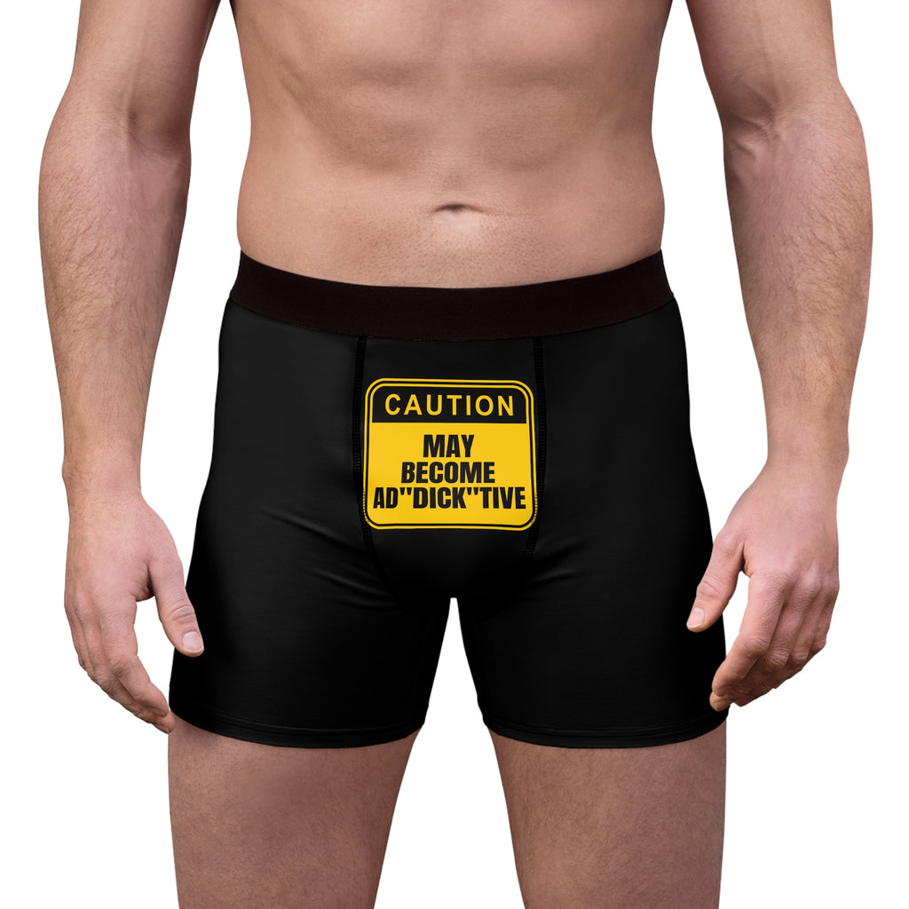 Fun Men's Boxer Briefs - Caution: May Become Ad"Dick"tive with Rainbow Pineapple Design