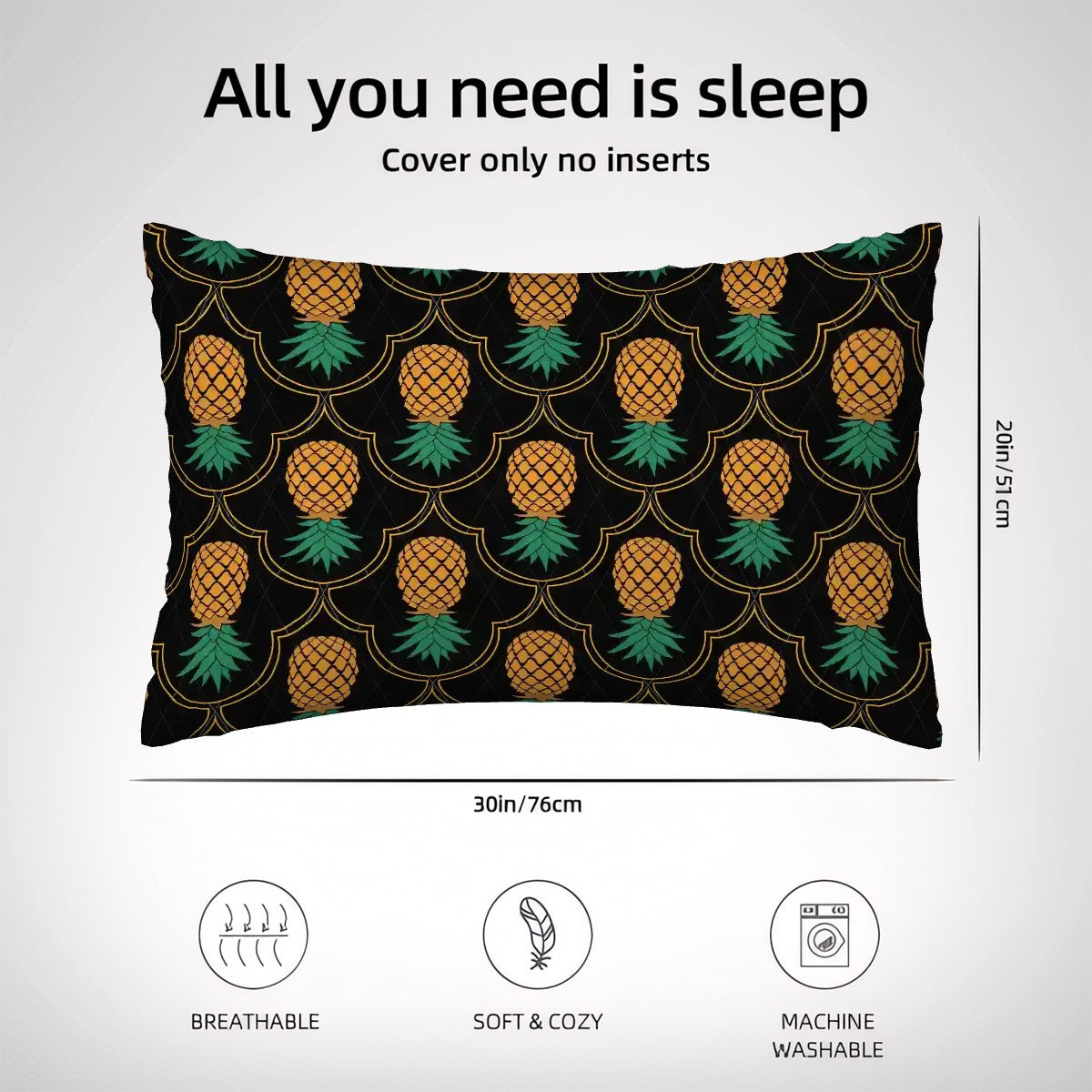 Upside Down Pineapple Satin Pillowcase with Hidden Zipper