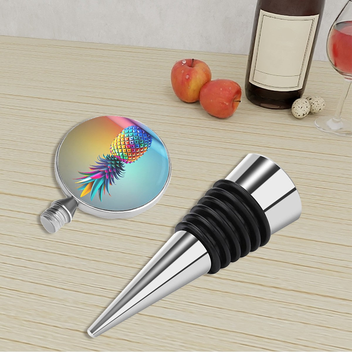 Colorful Upside-Down Pineapple Wine Bottle Stopper