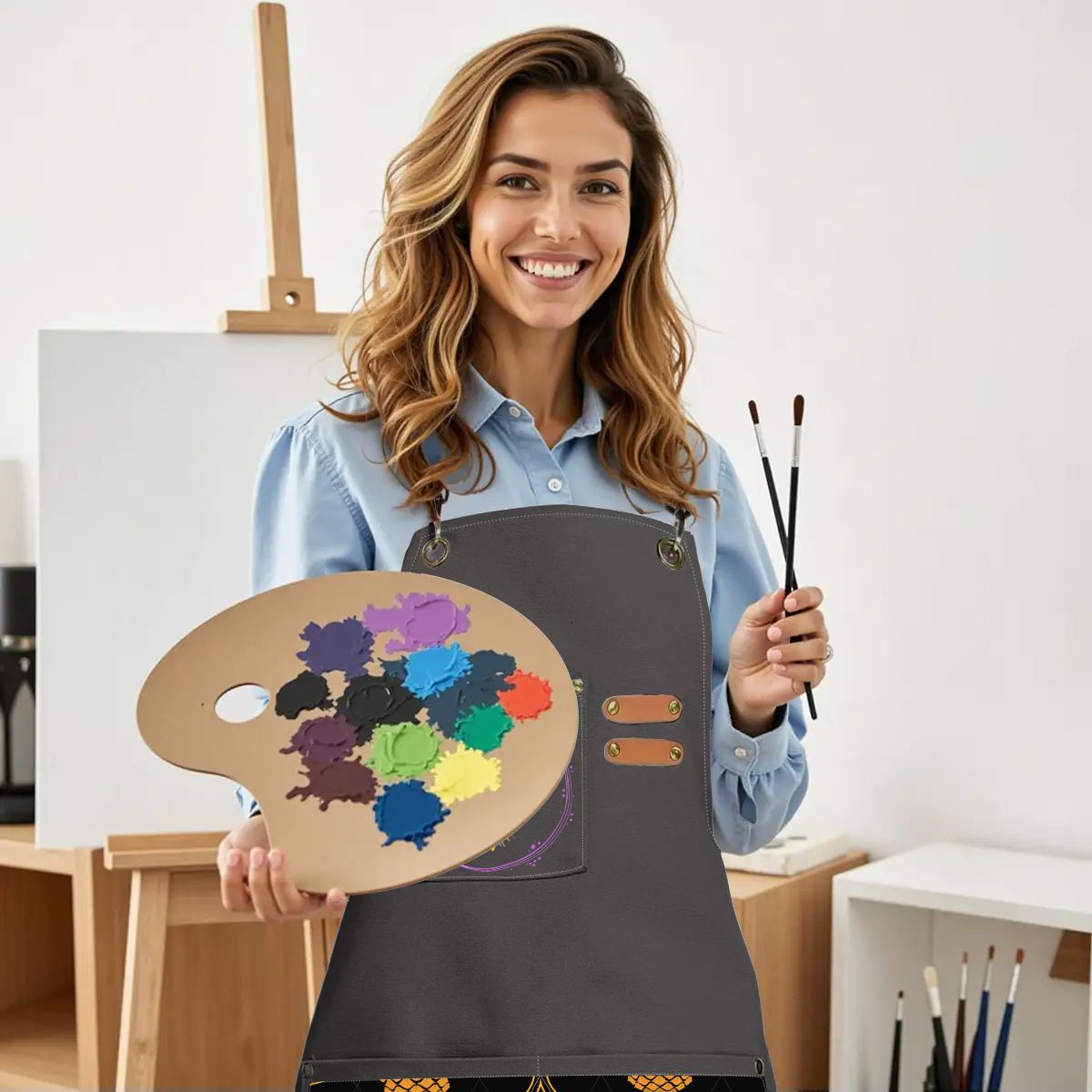 Upside Down Pineapple Unisex Canvas Cross Back Apron with Pockets