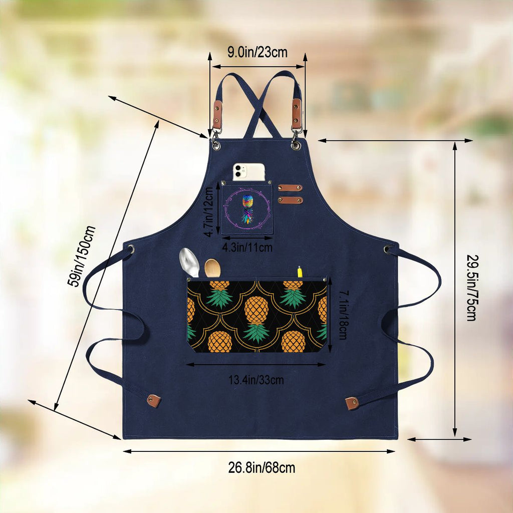 Upside Down Pineapple Unisex Canvas Cross Back Apron with Pockets