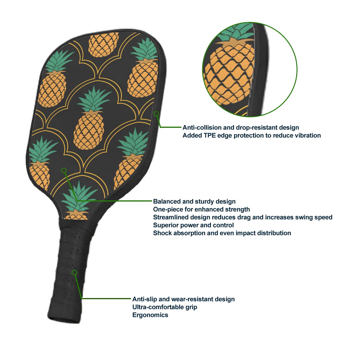 Fancy Upside-Down Pineapple Pickleball Paddle