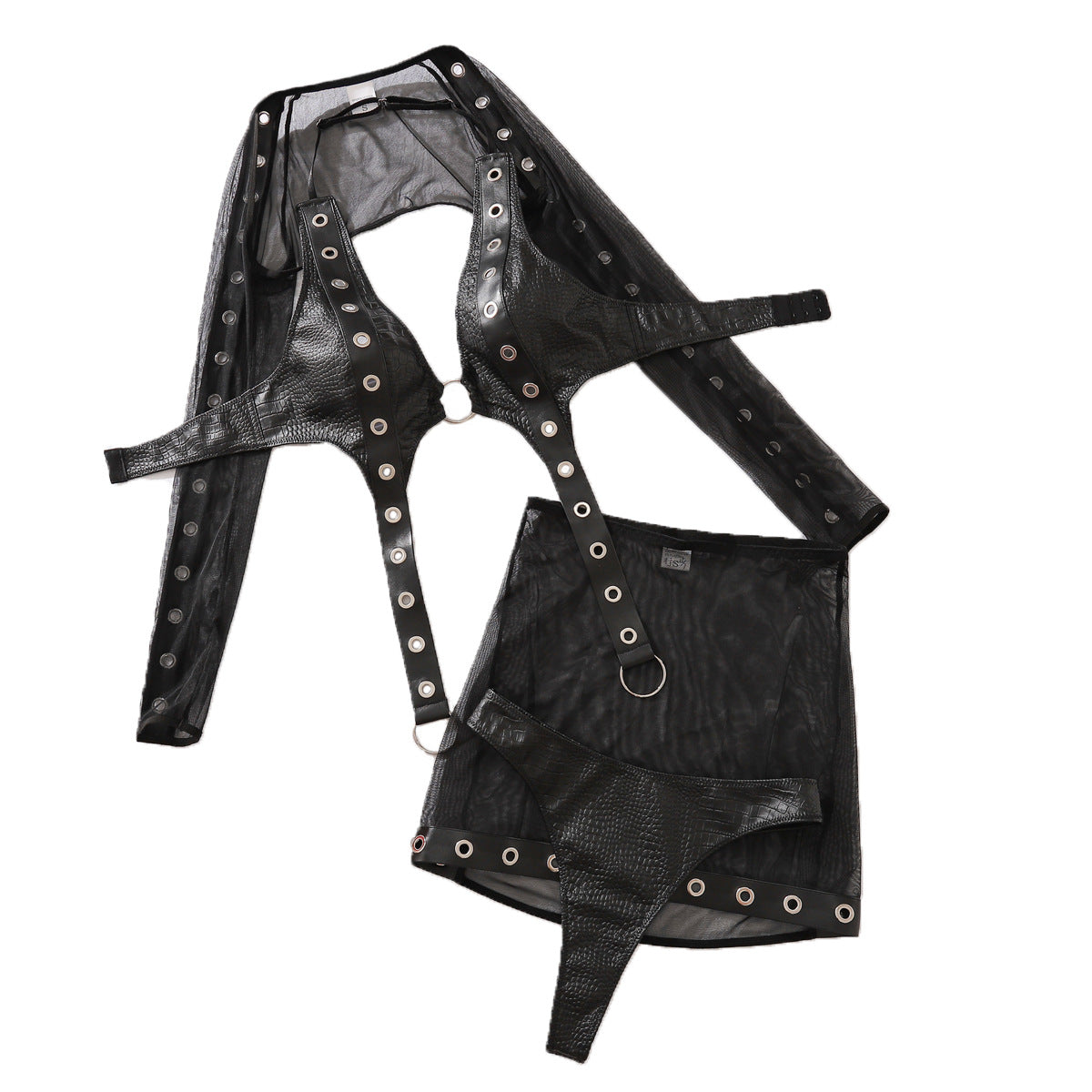 Fashion Splicing Metal Sexy Underwear Bag Hip Skirt Four Piece Set