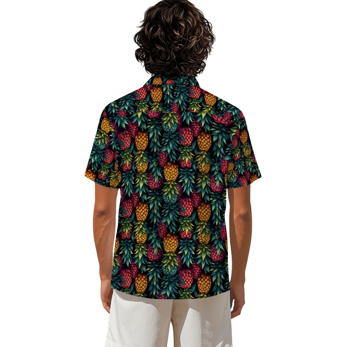 Colorful Pineapple Men's Short-Sleeve Button-Down Shirt