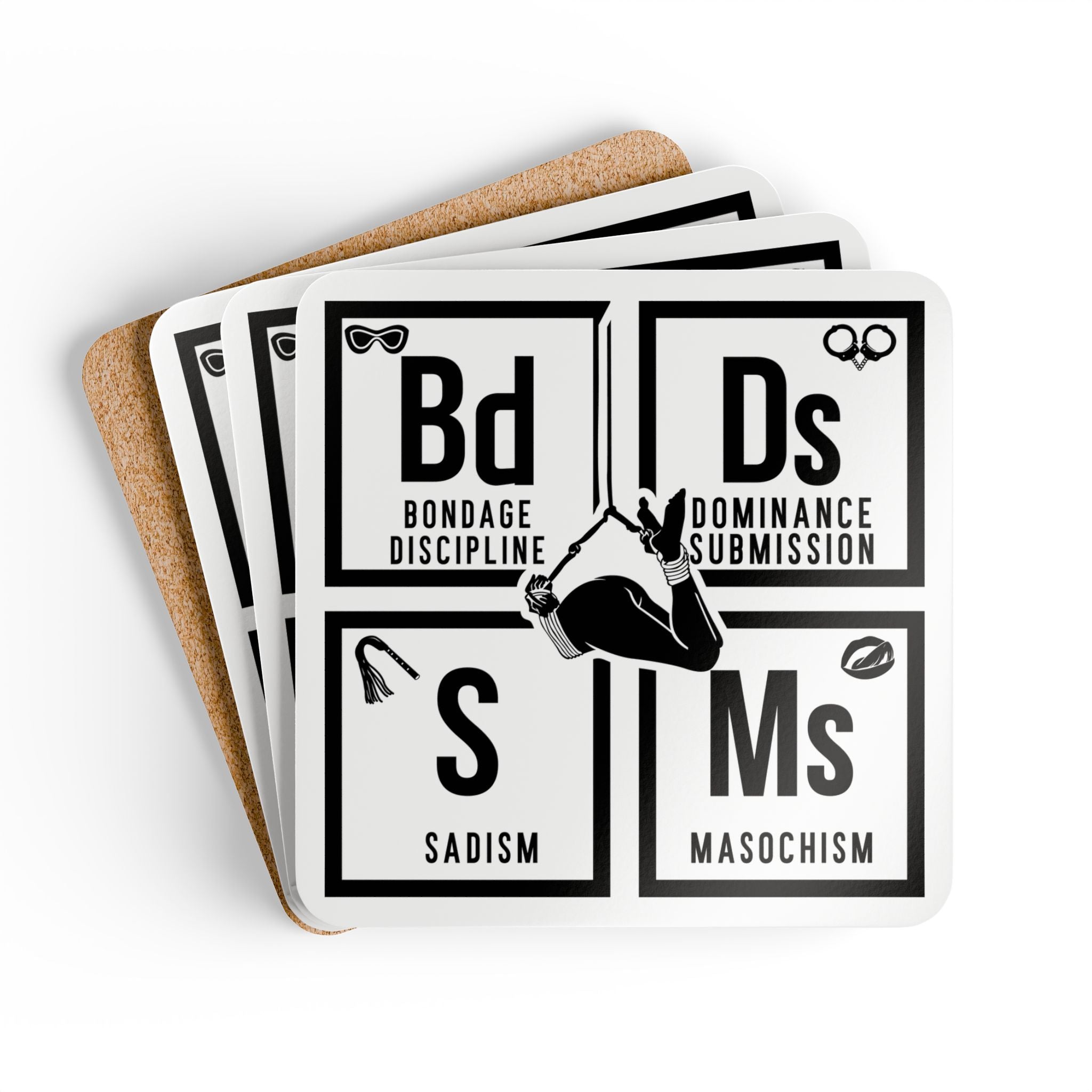 Seductive Bondage-Themed Corkwood Coaster Set - Perfect for Home Bars & BDSM Enthusiasts